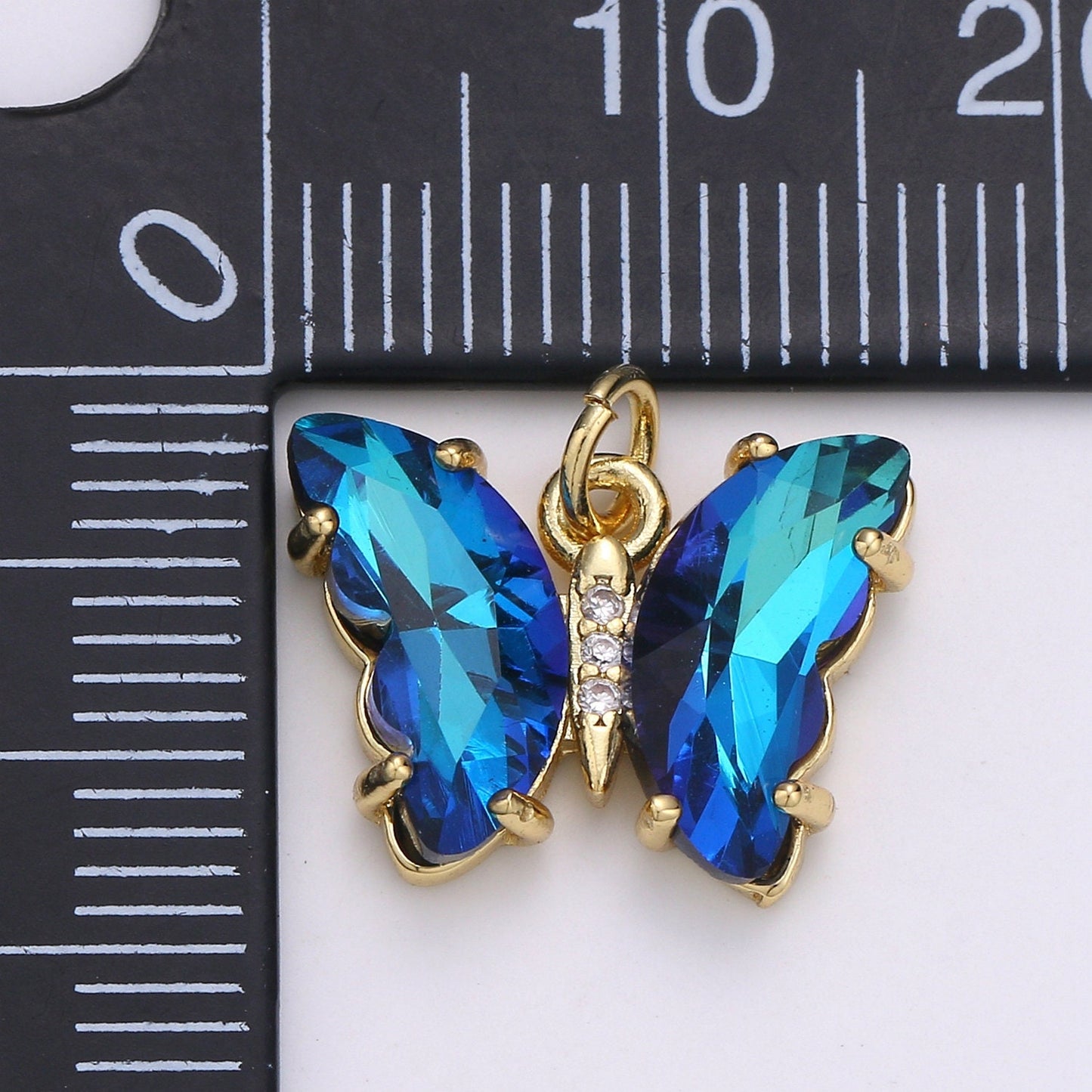 1pc Large Clear, Blue, Purple Wings Butterfly 24k Gold Micro Pave CZ Mariposa Pendant Charm Pendant, CHGF-1999,2000,2001