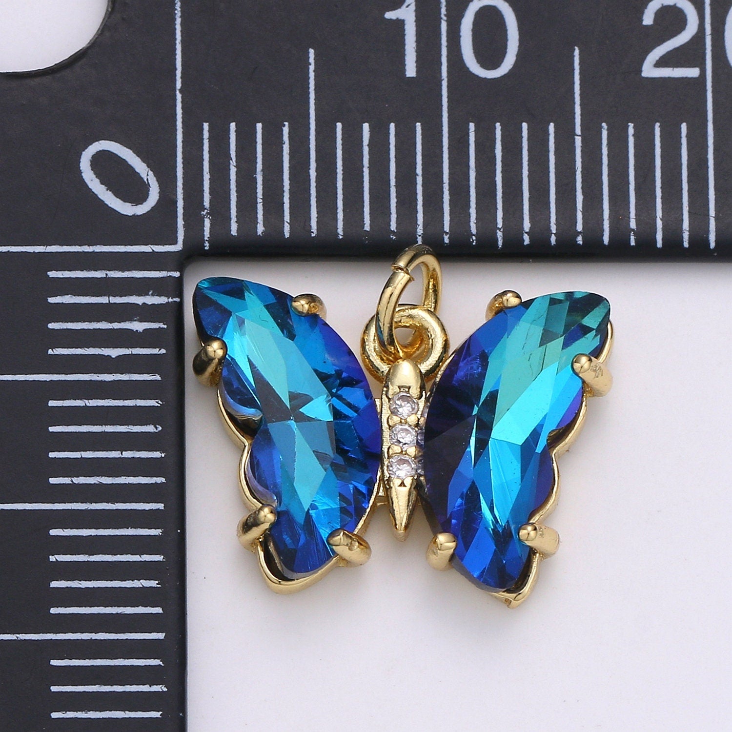 1pc Large Clear, Blue, Purple Wings Butterfly 24k Gold Micro Pave CZ Mariposa Pendant Charm Pendant, CHGF-1999,2000,2001