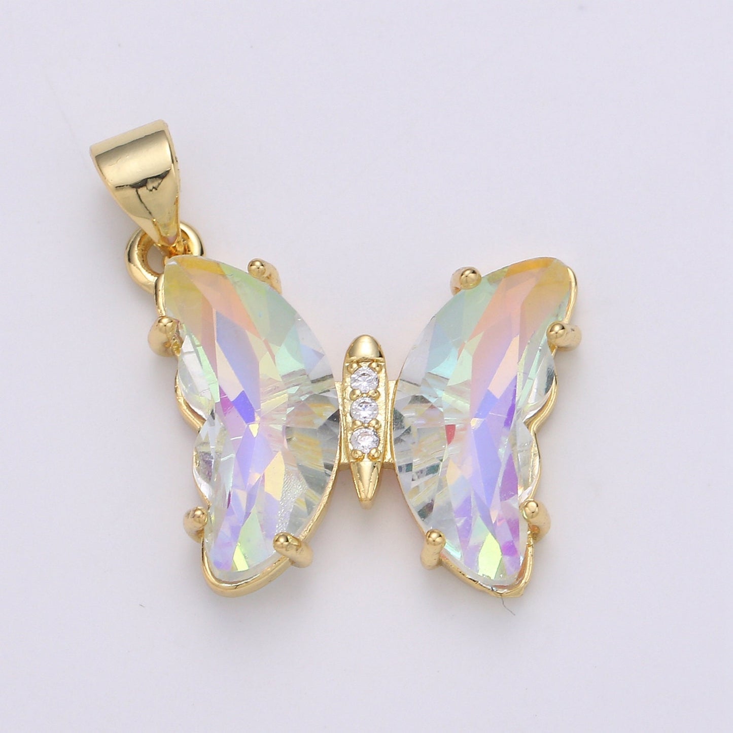 1pc Large Clear, Blue, Rainbow Wings Butterfly 24K Gold Micro Pave CZ Mariposa Pendant Charm Gold Pendant, PDGF-2104,2105,2106