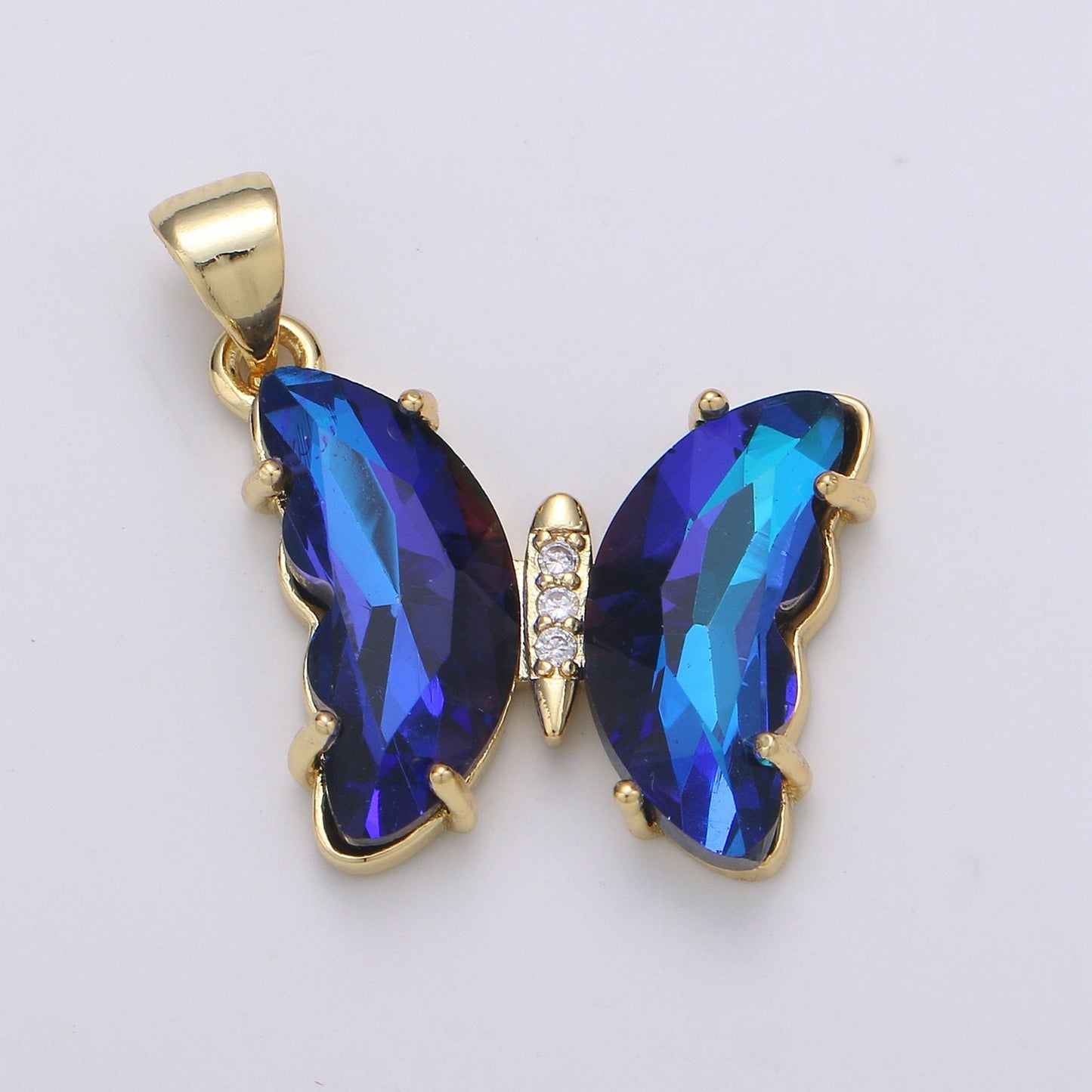 1pc Large Clear, Blue, Rainbow Wings Butterfly 24K Gold Micro Pave CZ Mariposa Pendant Charm Gold Pendant, PDGF-2104,2105,2106