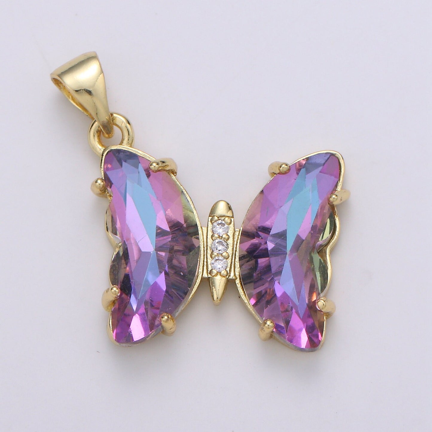 1pc Large Clear, Blue, Rainbow Wings Butterfly 24K Gold Micro Pave CZ Mariposa Pendant Charm Gold Pendant, PDGF-2104,2105,2106