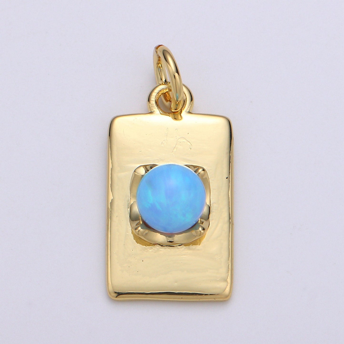 1pc Solitaire Opal Created 24K Gold Pendant Charm, Round Ball Pendant Charm, Square Plate Opal Dainty Pendant Jewelry, CHGF-1983