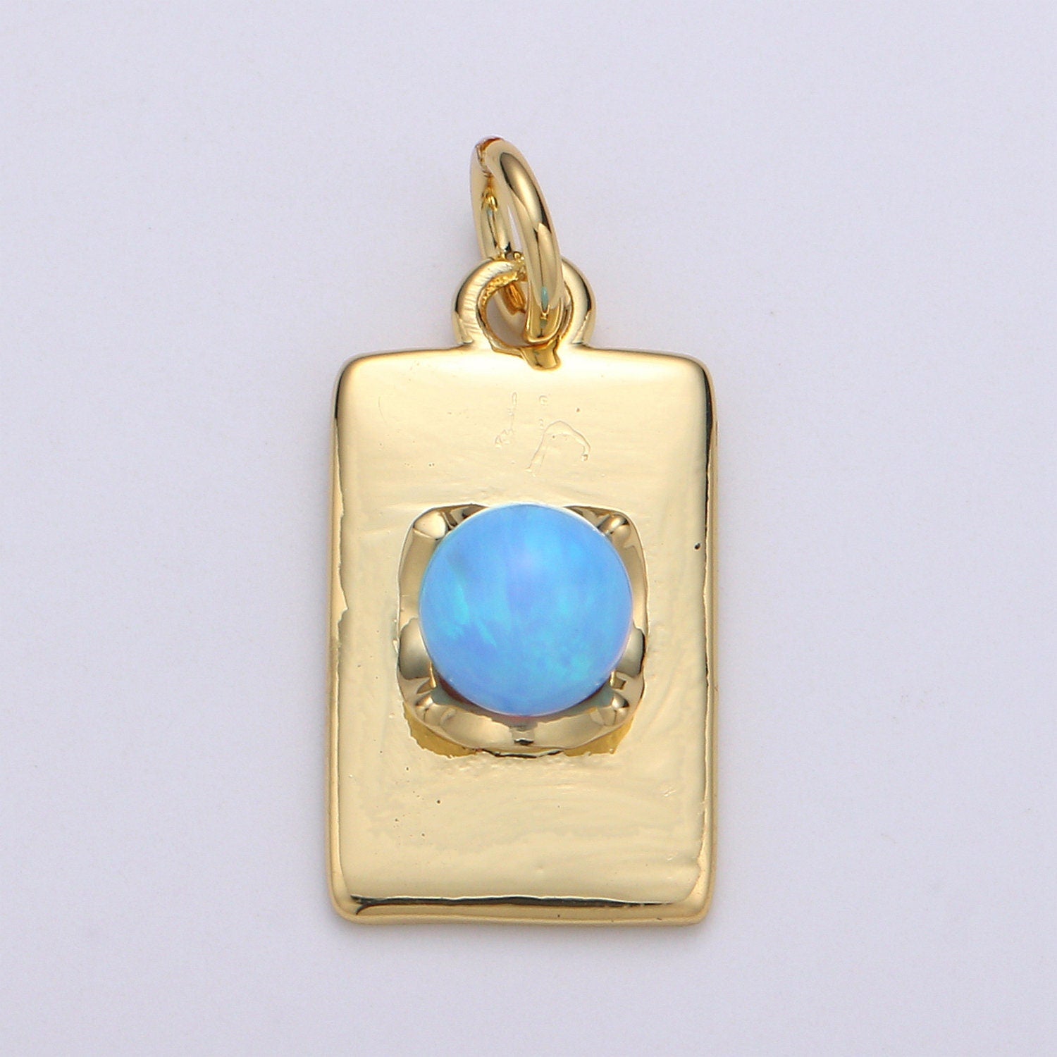 1pc Solitaire Opal Created 24K Gold Pendant Charm, Round Ball Pendant Charm, Square Plate Opal Dainty Pendant Jewelry, CHGF-1983