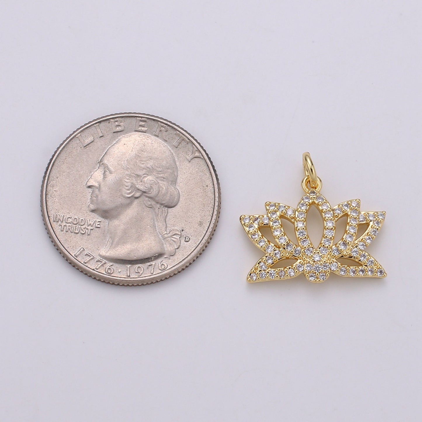 Gold Lotus Flower Charm, Micro Pave Cubic Zirconia Pendant, Yoga Zen Meditation Symbol Jewelry Bracelet Earring Necklace CH 1926