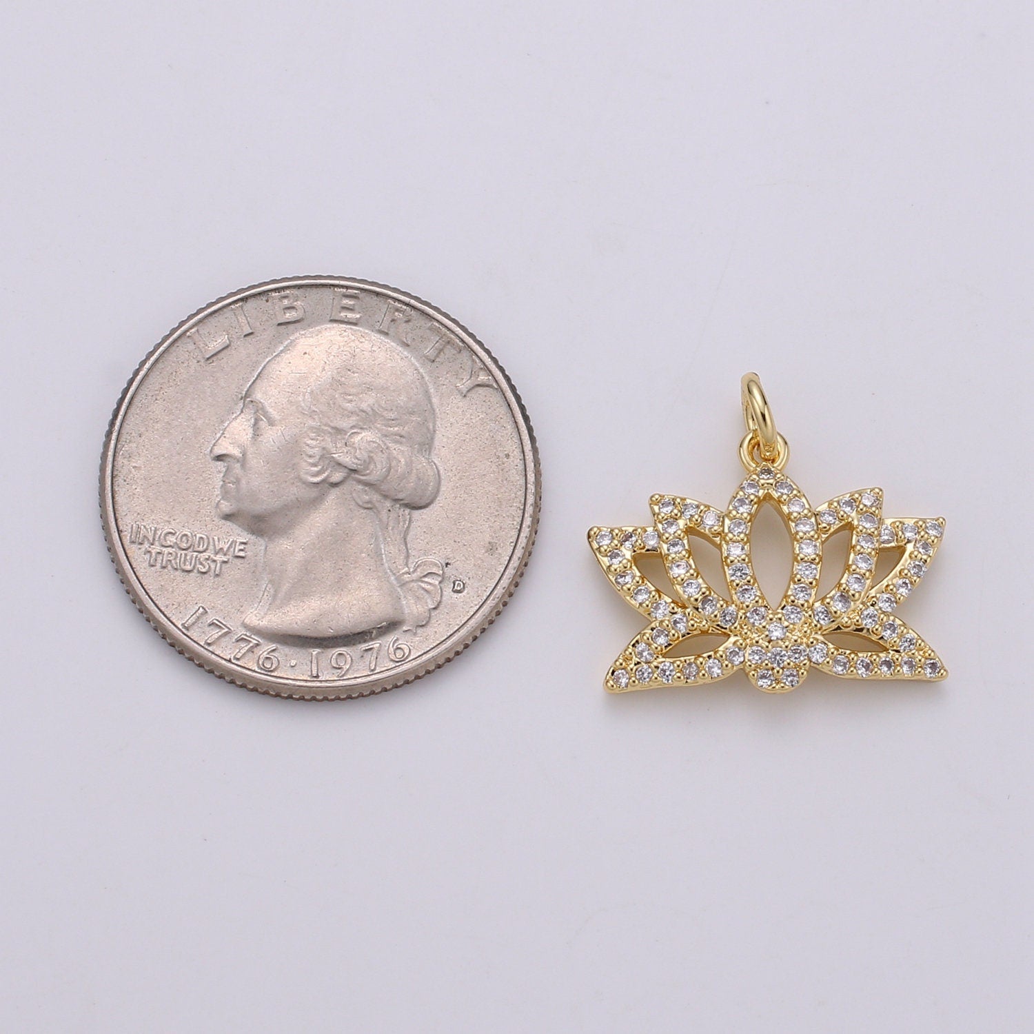 Gold Lotus Flower Charm, Micro Pave Cubic Zirconia Pendant, Yoga Zen Meditation Symbol Jewelry Bracelet Earring Necklace CH 1926