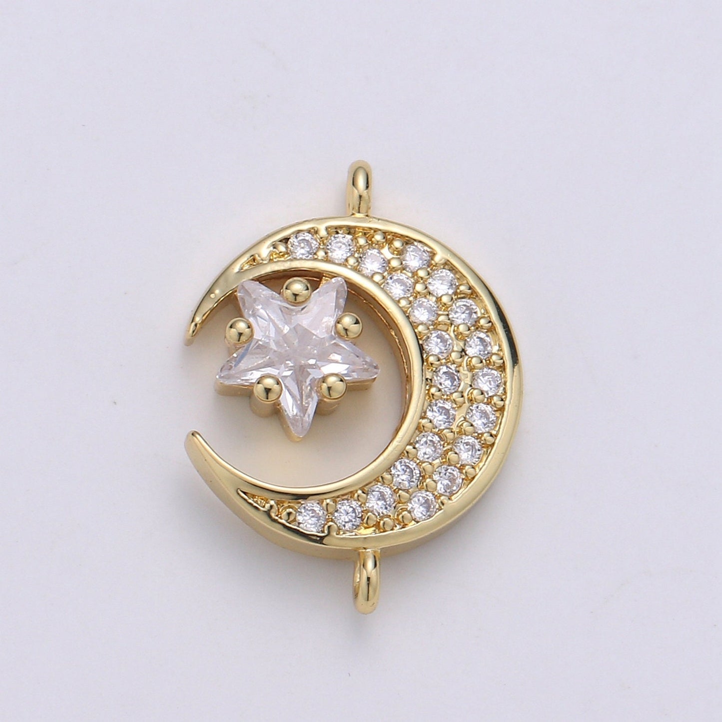 Star & Moon 24K Gold Micro Pave Charm, Cubic Celestial Pendant Charm, CZ Charm For DIY Necklace Bracelet Earring COGF-584,585
