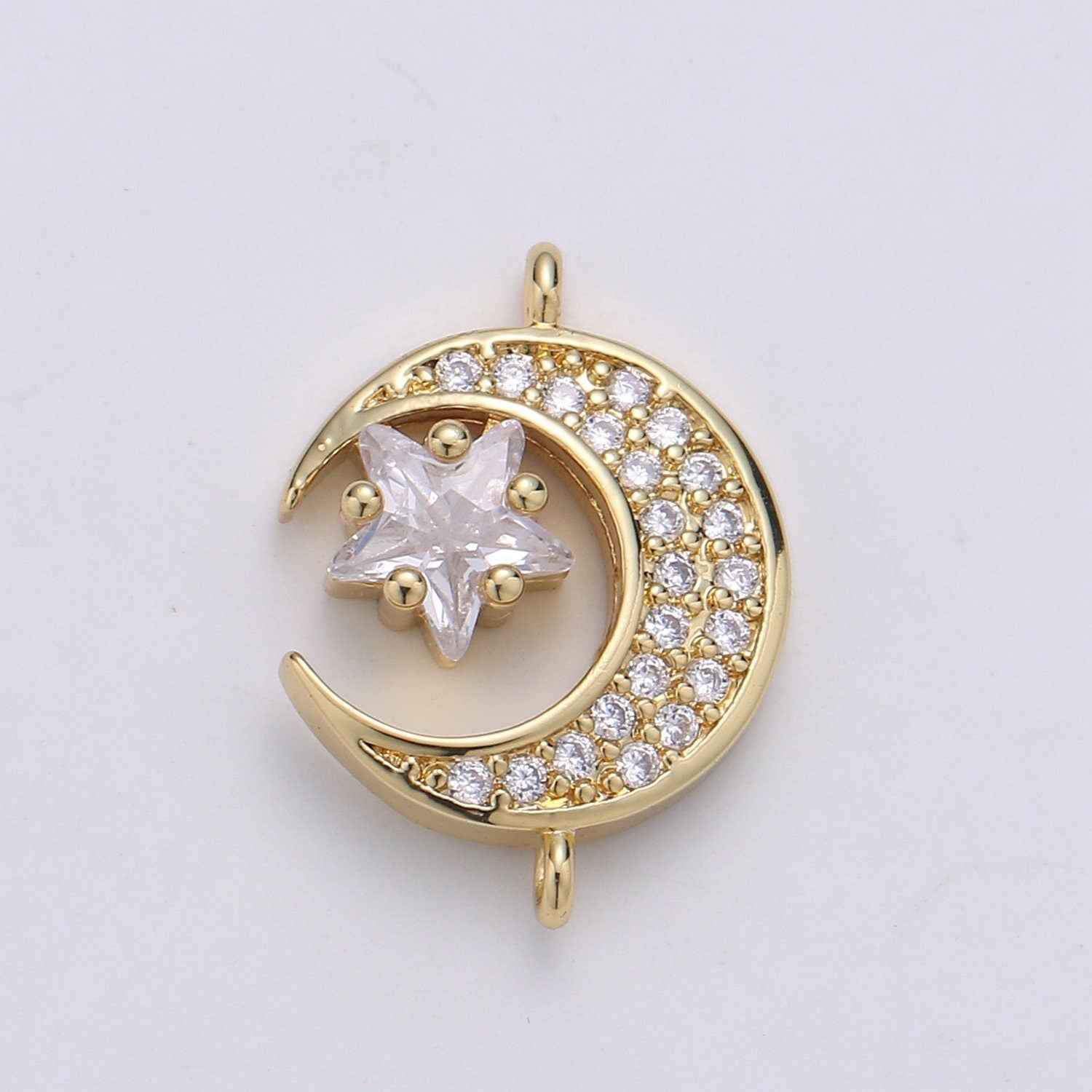 Star & Moon 24K Gold Micro Pave Charm, Cubic Celestial Pendant Charm, CZ Charm For DIY Necklace Bracelet Earring COGF-584,585