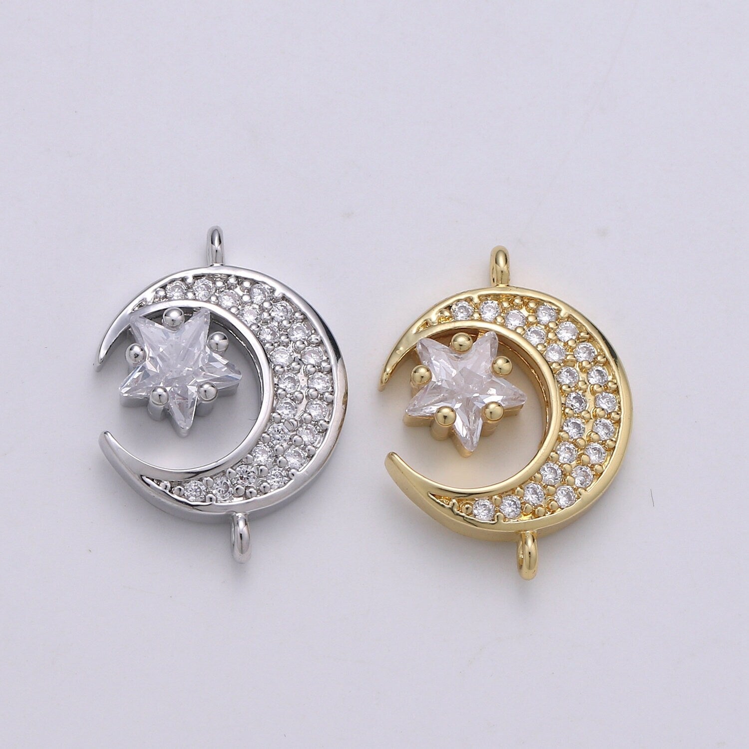 Star & Moon 24K Gold Micro Pave Charm, Cubic Celestial Pendant Charm, CZ Charm For DIY Necklace Bracelet Earring COGF-584,585
