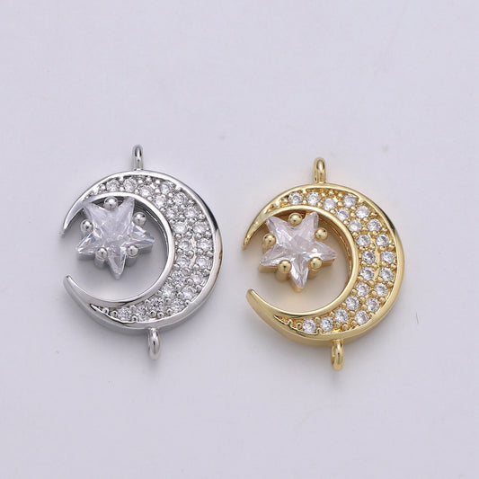 Star & Moon 24K Gold Micro Pave Charm, Cubic Celestial Pendant Charm, CZ Charm For DIY Necklace Bracelet Earring COGF-584,585