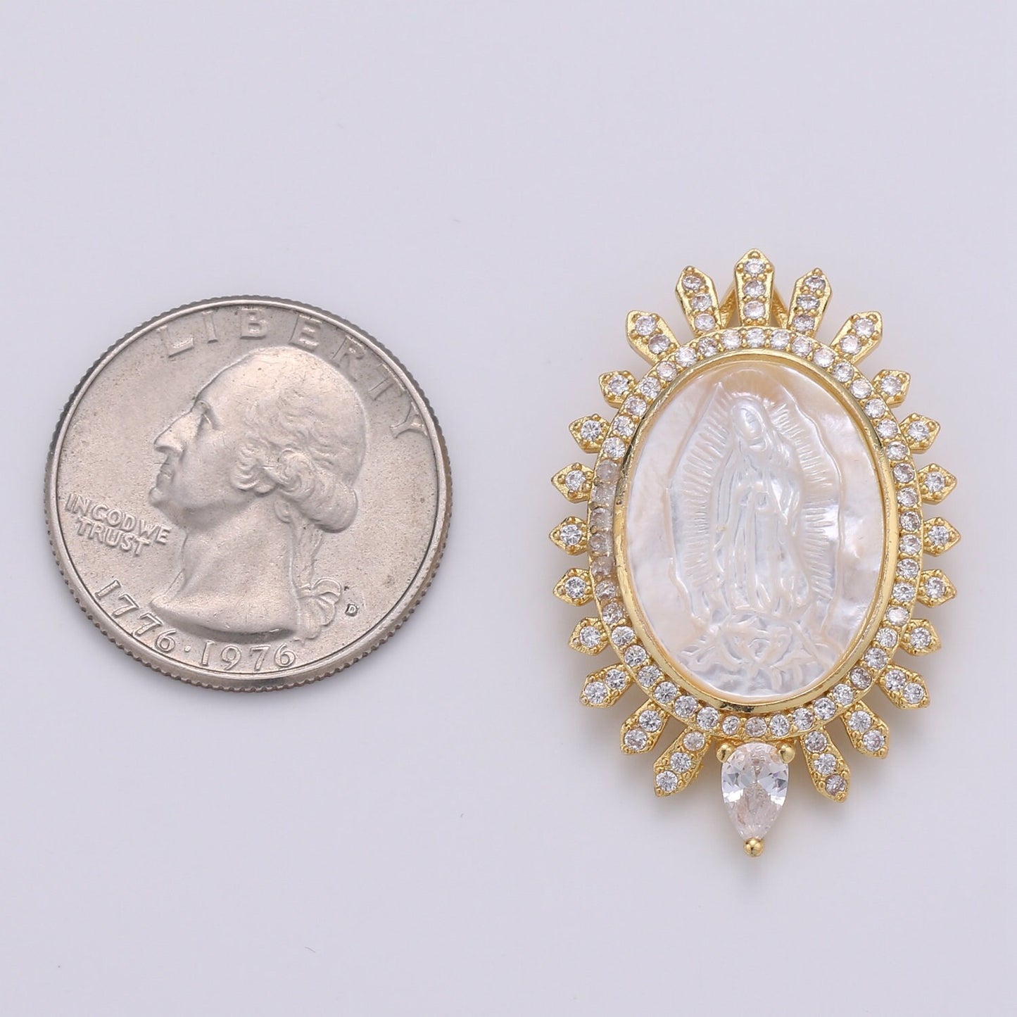 24k Gold CZ Virgin Mary Pendant, Lady Guadalupe Cubic Zirconia Charm, Mother of God Medallion, Rosary Charm for Necklace, PDGF-2070