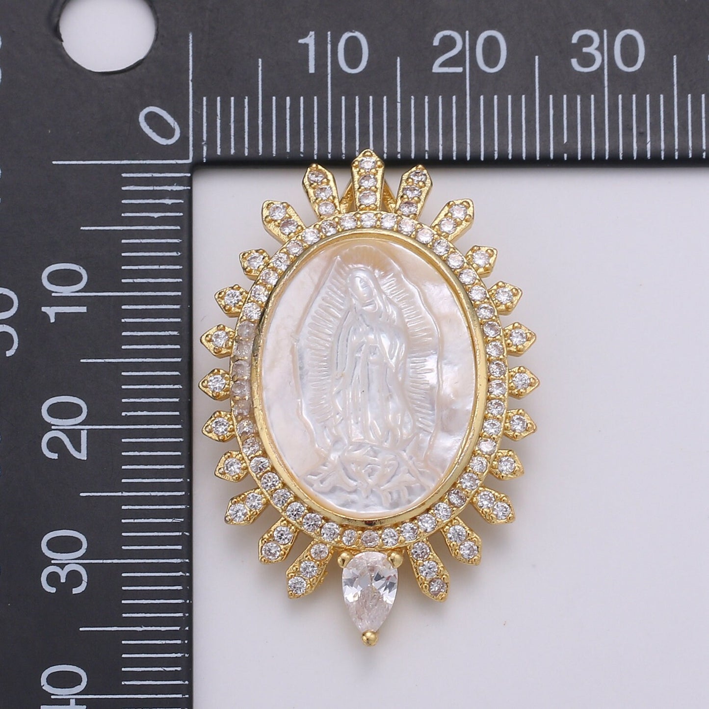 24k Gold CZ Virgin Mary Pendant, Lady Guadalupe Cubic Zirconia Charm, Mother of God Medallion, Rosary Charm for Necklace, PDGF-2070