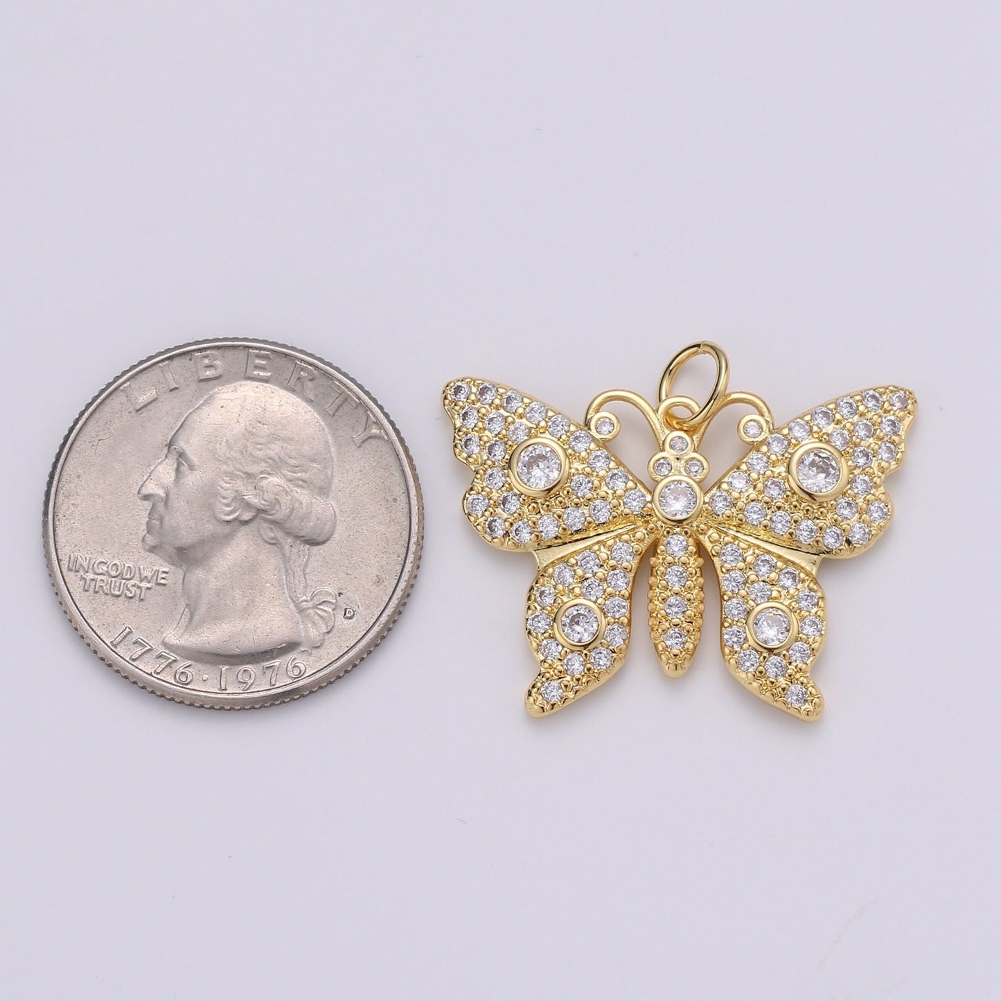 24K Gold Micro Pave Butterfly Charm Cubic Zirconia Mariposa Pendant Charm CZ Diamond Cut Moth Charm, CHGF-1939