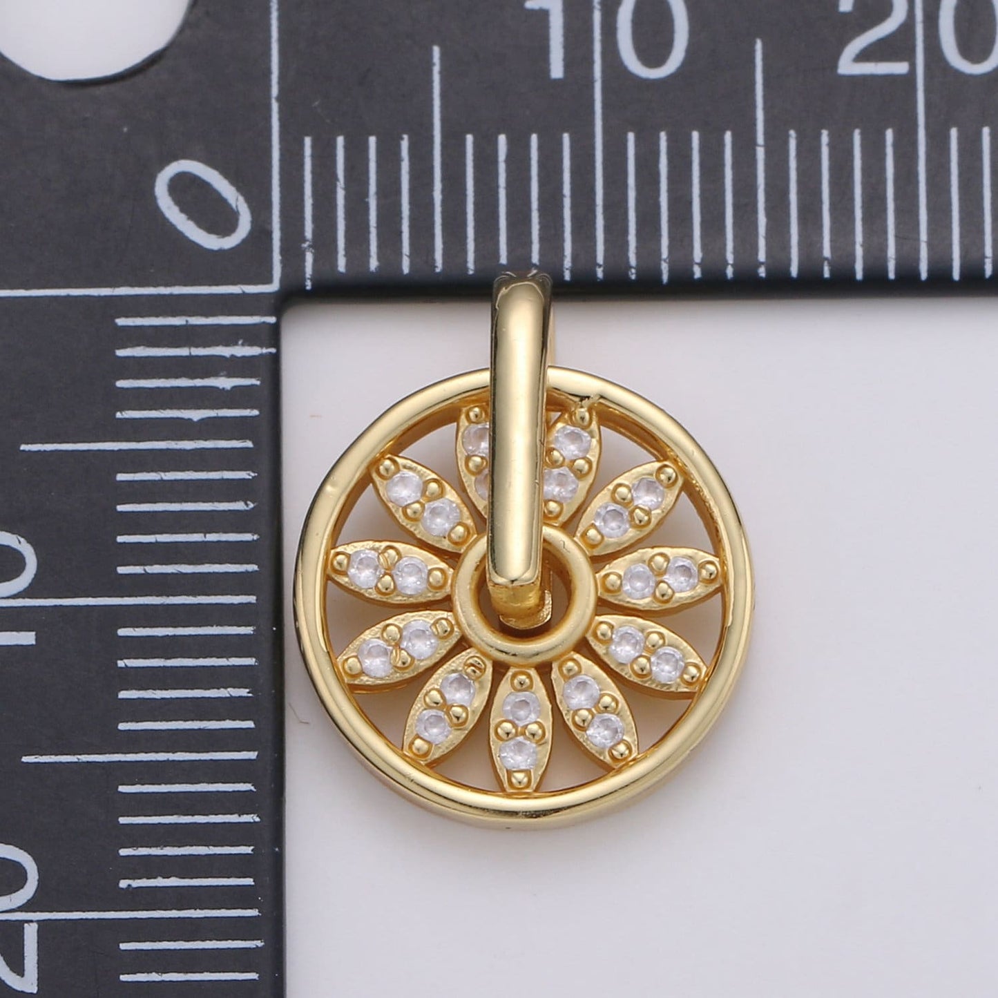 1pc 24k Gold Micro Pave CZ Wheel of Fortune Charm,Daisy Micro Pave CZ Pendant, Charm Pendant, Flower Jewelry, CHGF-1930