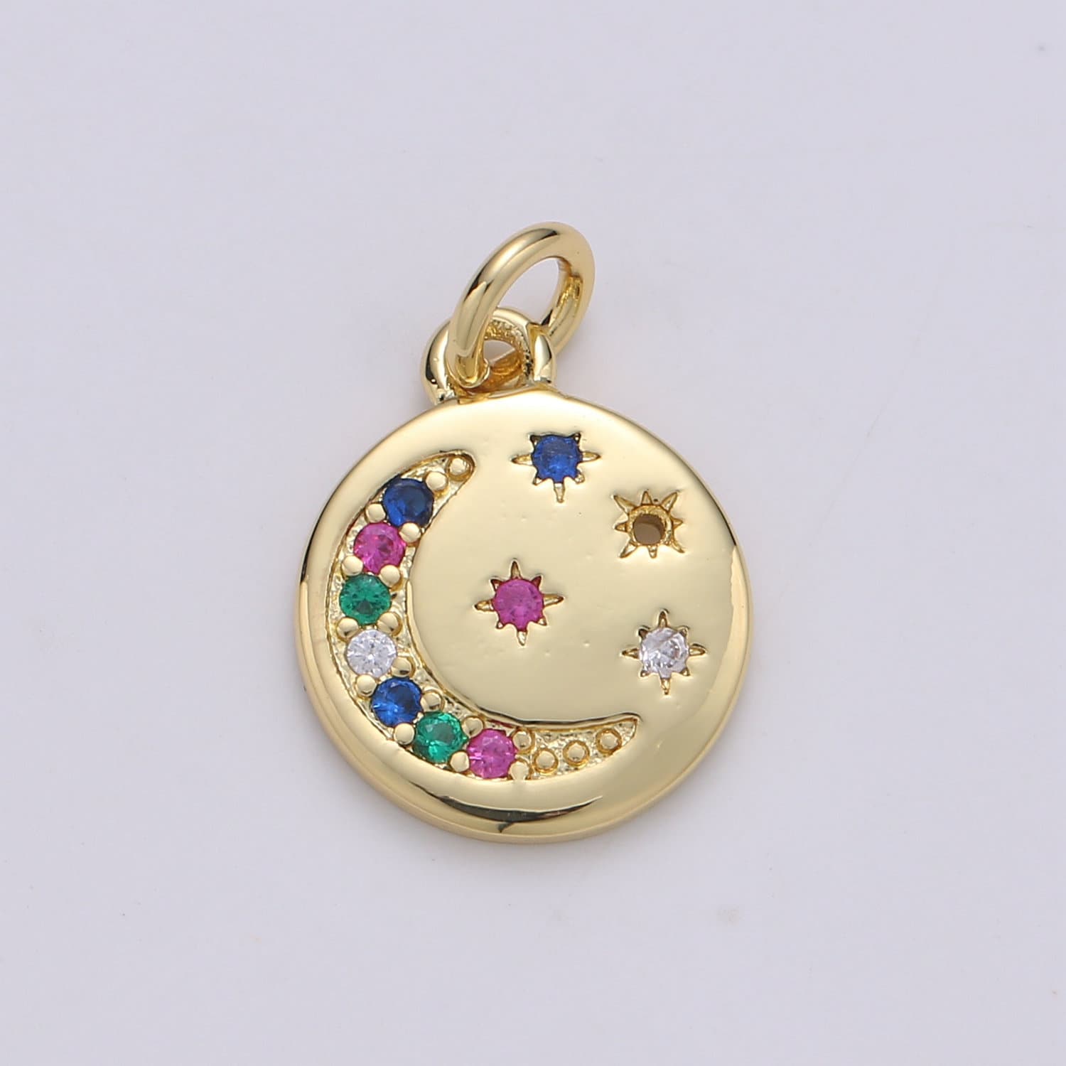Celestial Colorful Cubic 24K Gold Charm Gold Crescent Moon CZ Pave Charm Jewelry Making Supply 24K Findings CHGF-1900