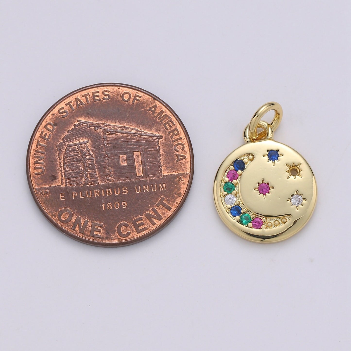 Celestial Colorful Cubic 24K Gold Charm Gold Crescent Moon CZ Pave Charm Jewelry Making Supply 24K Findings CHGF-1900