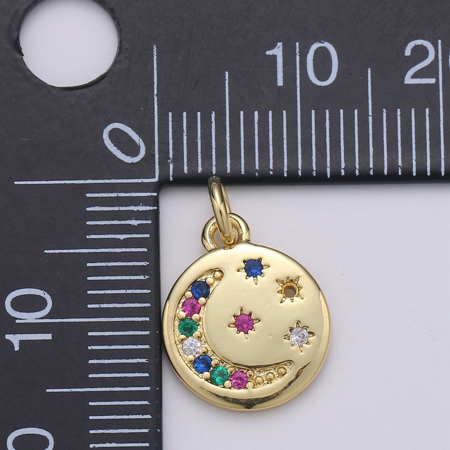 Celestial Colorful Cubic 24K Gold Charm Gold Crescent Moon CZ Pave Charm Jewelry Making Supply 24K Findings CHGF-1900