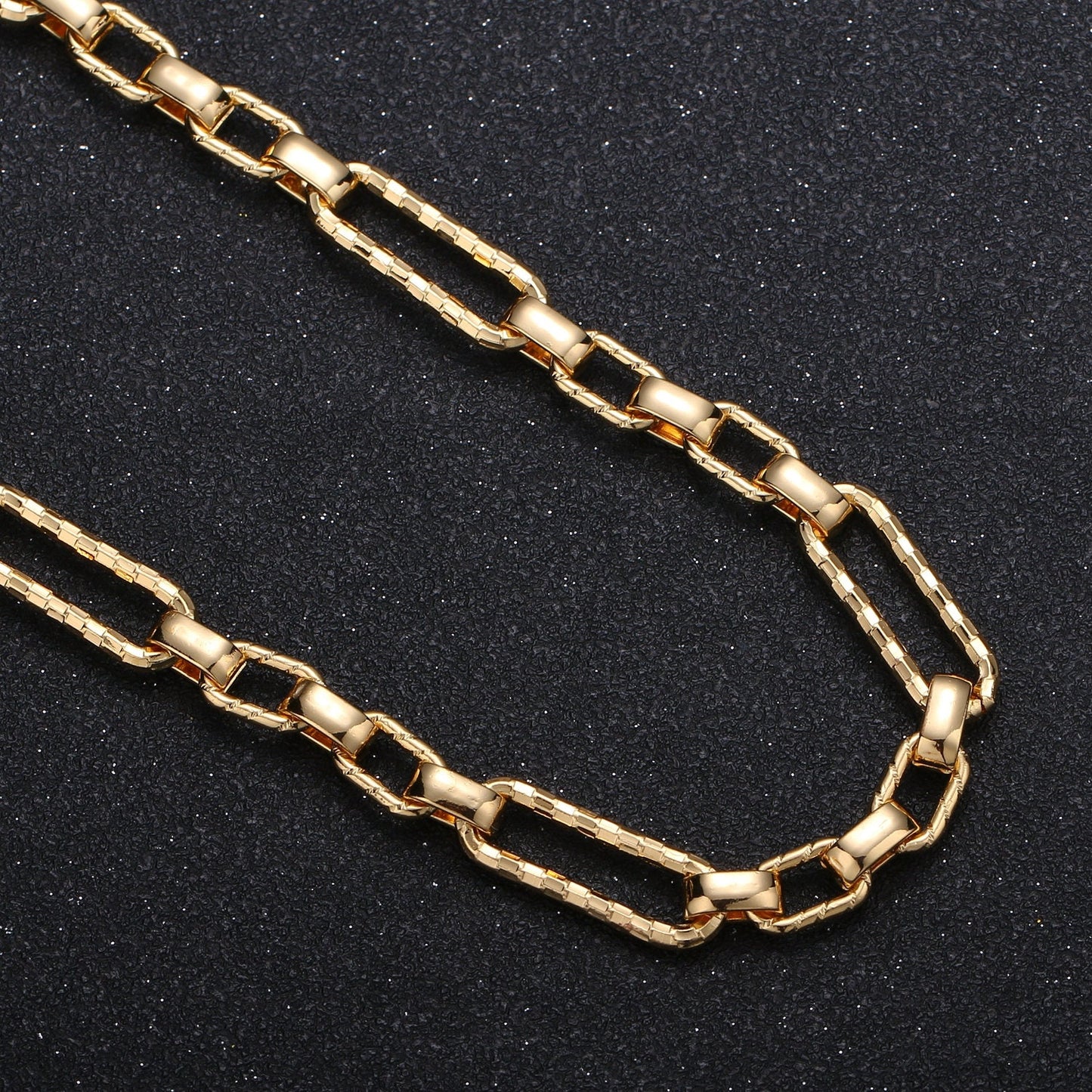 Woven Embosed 24K Gold Rolo Cable Paperclip Chain by Yard, Link Cable Thick Elongate Chain, Fancy Wholesale bulk Roll Chain, 370