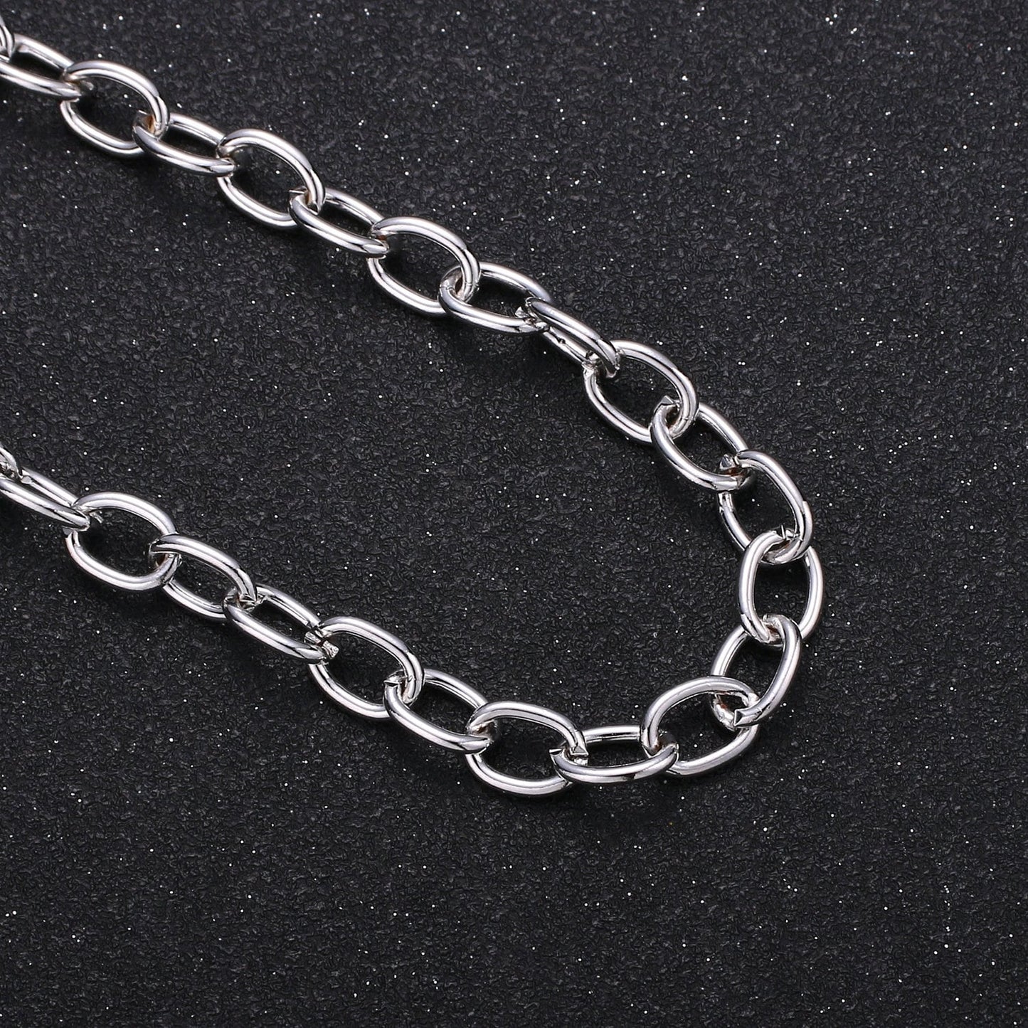 White Gold Rolo Chain by Yard, Oval Link Chain , Wholesale bulk Roll Chain for Jewelry Making, Size 10.5x7.5mm, ROLL-380