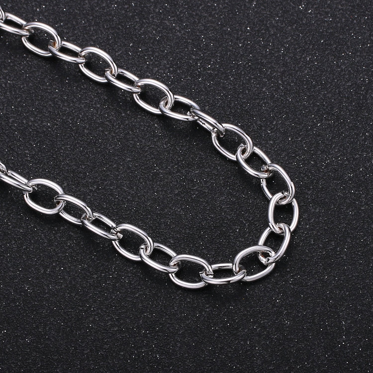 White Gold Rolo Chain by Yard, Oval Link Chain , Wholesale bulk Roll Chain for Jewelry Making, Size 10.5x7.5mm, ROLL-380
