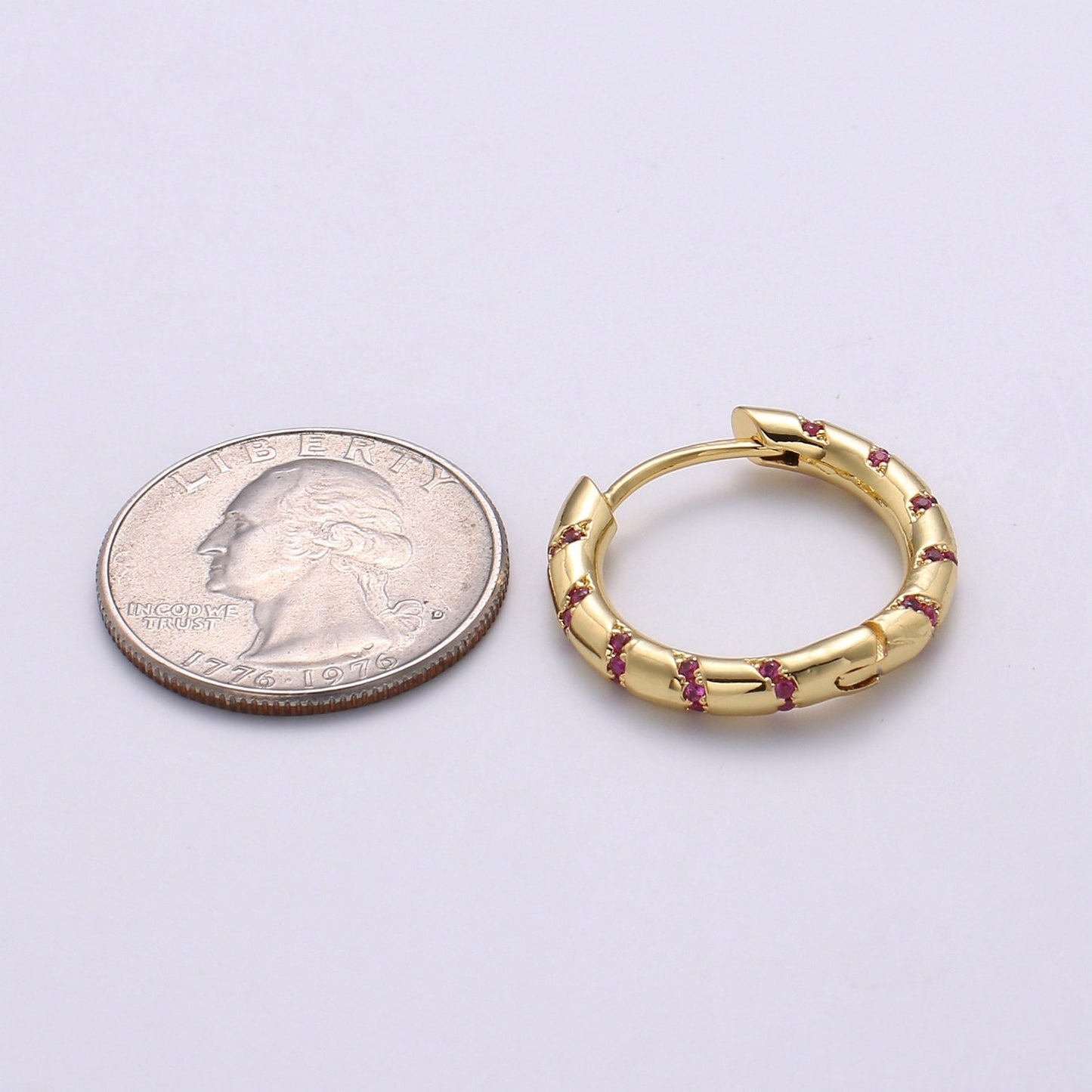 1 pair Hoops - Pink,Teal,Blue,Green,Clear, Multi-color Zirconia or White Gold CZ earrings - 24K Gold Huggie hoops EARRING-1133 - 1139