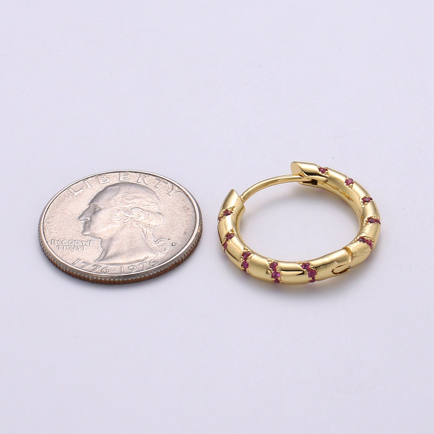 1 pair Hoops - Pink,Teal,Blue,Green,Clear, Multi-color Zirconia or White Gold CZ earrings - 24K Gold Huggie hoops EARRING-1133 - 1139