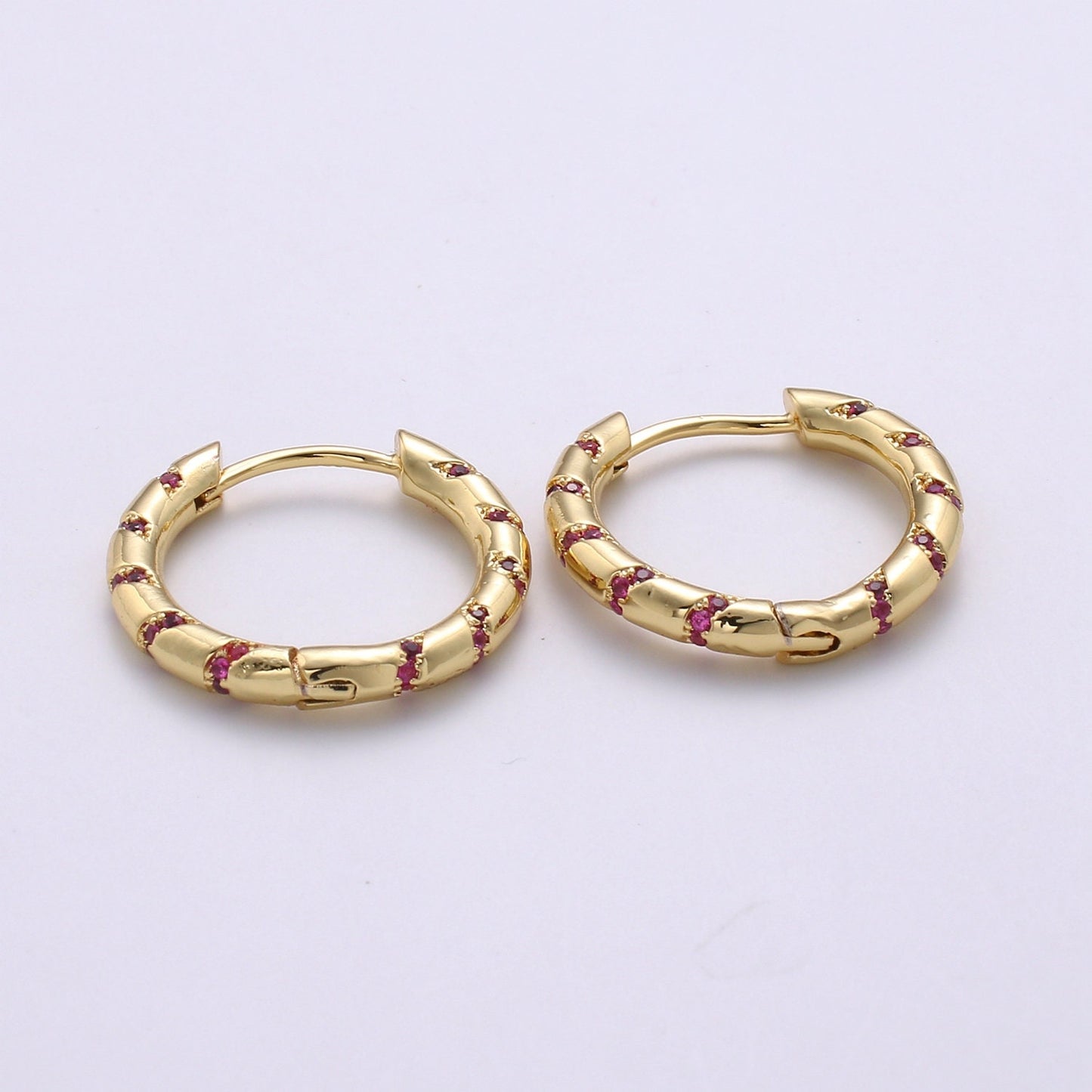 1 pair Hoops - Pink,Teal,Blue,Green,Clear, Multi-color Zirconia or White Gold CZ earrings - 24K Gold Huggie hoops EARRING-1133 - 1139