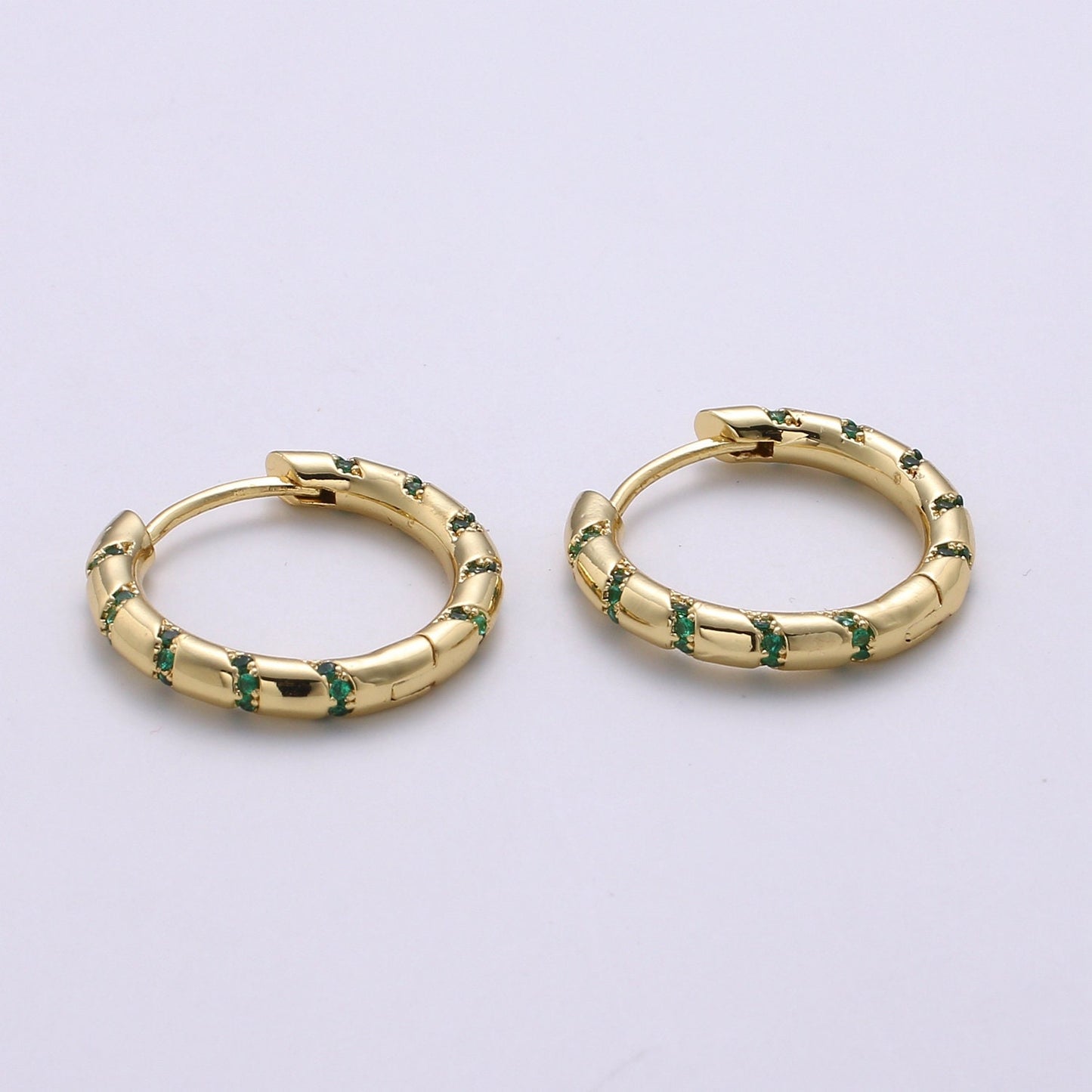 1 pair Hoops - Pink,Teal,Blue,Green,Clear, Multi-color Zirconia or White Gold CZ earrings - 24K Gold Huggie hoops EARRING-1133 - 1139