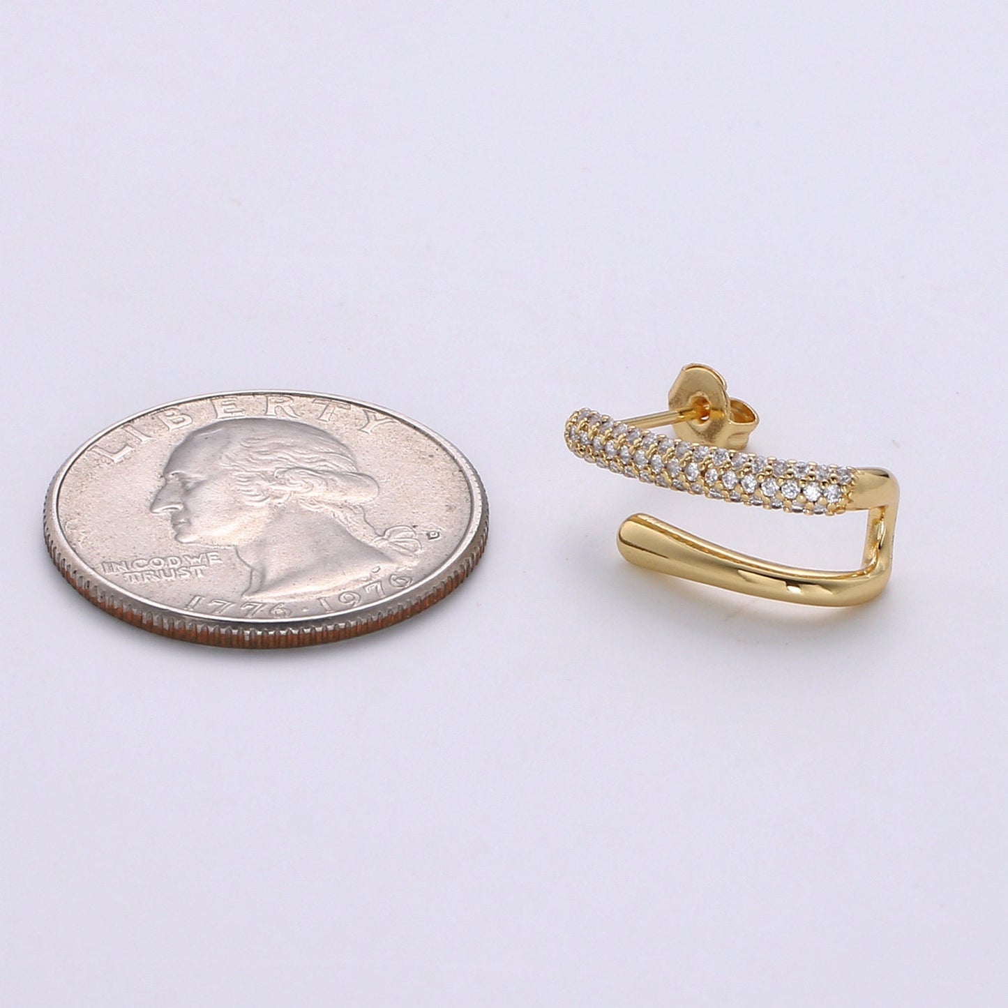 U Shape 24K Gold filled CZ Pave Stud, White Gold filled Micro Pave Earring for DIY Earring Craft Supply Jewelry Making, EARR-1367, 1368