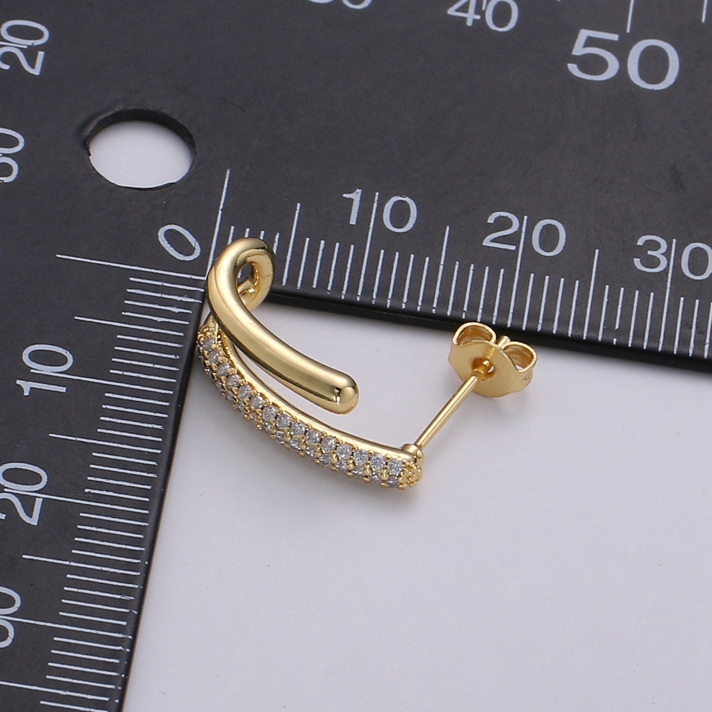 U Shape 24K Gold filled CZ Pave Stud, White Gold filled Micro Pave Earring for DIY Earring Craft Supply Jewelry Making, EARR-1367, 1368