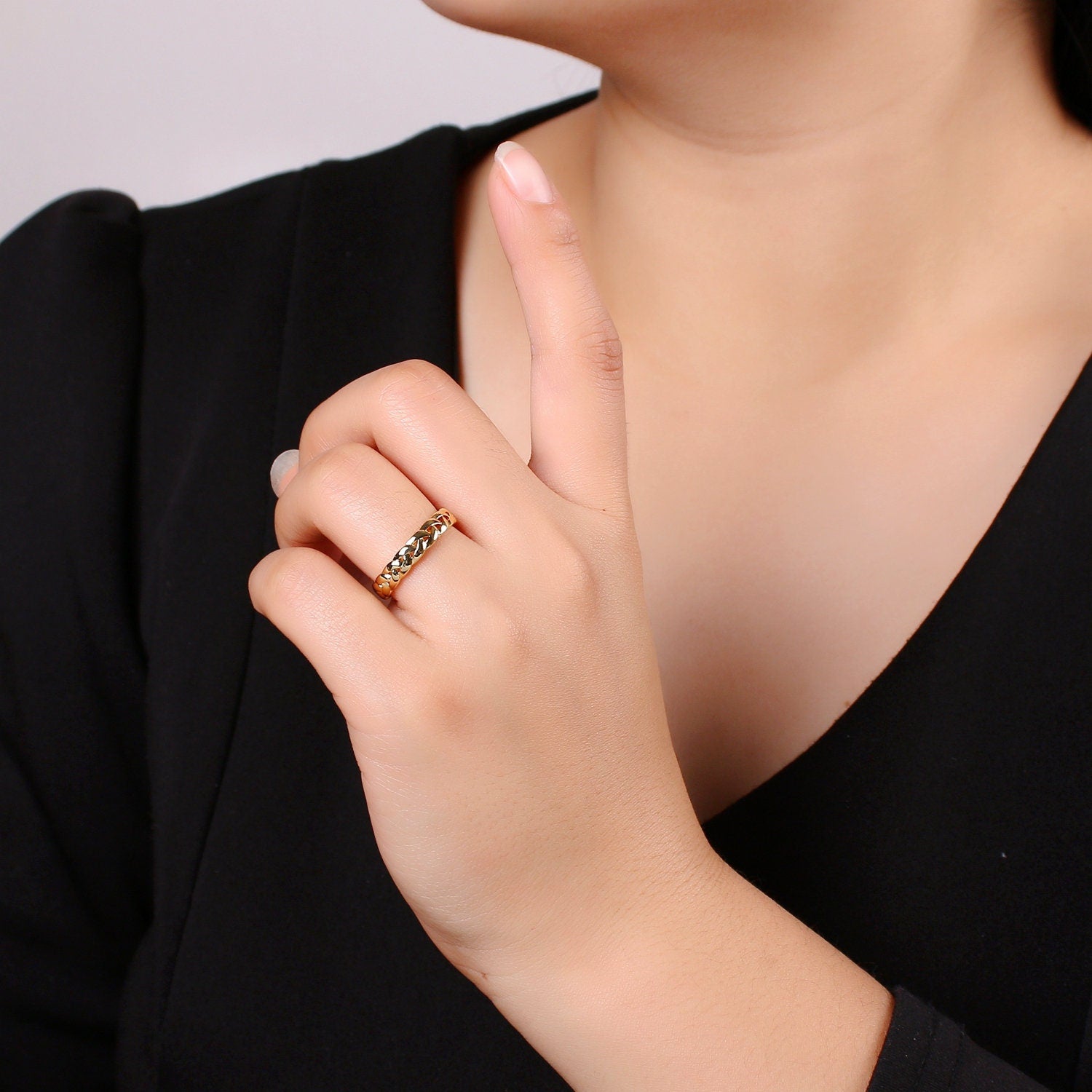 1pc Braided Gold Ring, Adjustable Gold Curb Ring, Wheat Strand Ring, Shiny Strand Ring for DIY Jewelry RING-234