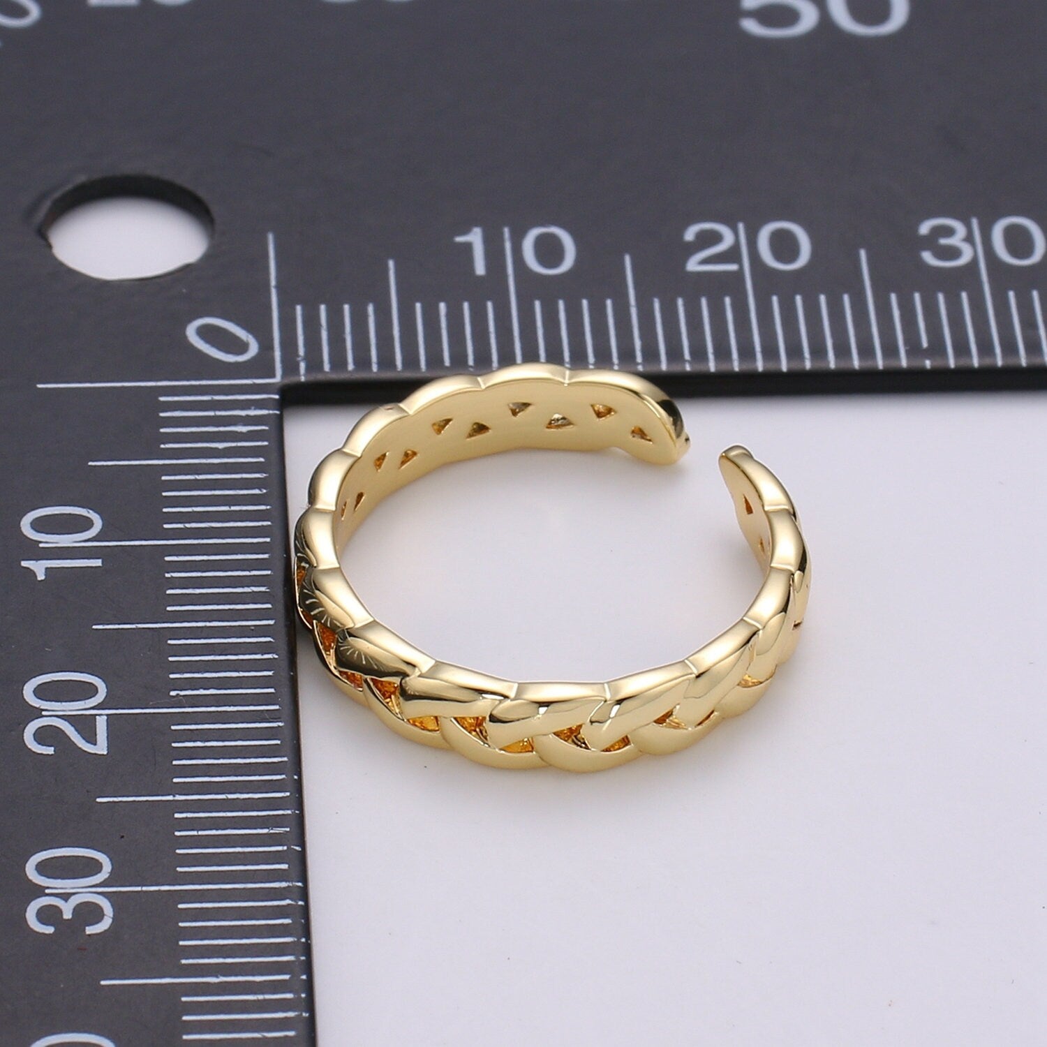 1pc Braided Gold Ring, Adjustable Gold Curb Ring, Wheat Strand Ring, Shiny Strand Ring for DIY Jewelry RING-234