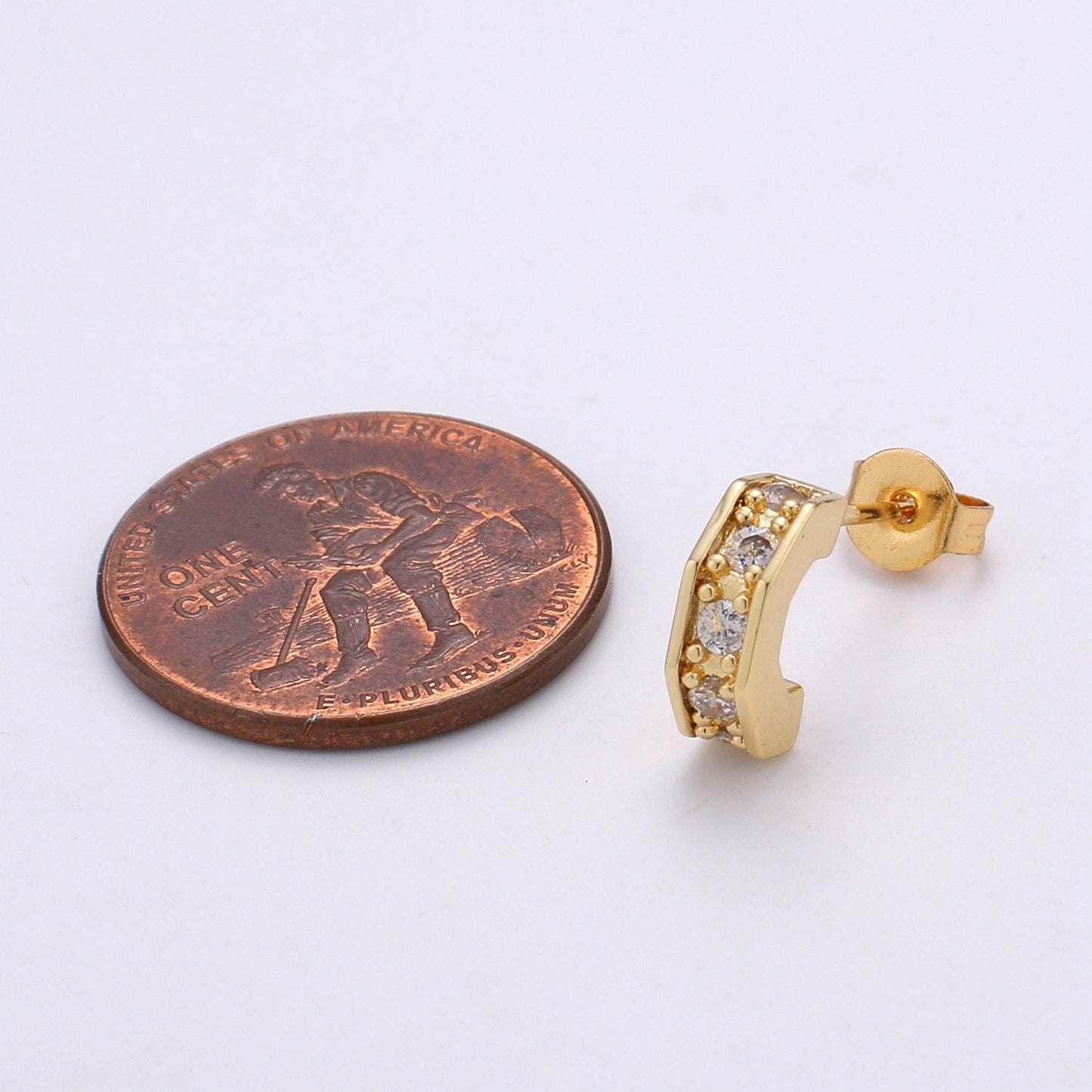 Gold Huggie 24K Gold Plated Pave CZ Stud Earring, Gold Plated Micro Pave Earring for DIY Earring Craft Supply Jewelry Making, EARR-1328
