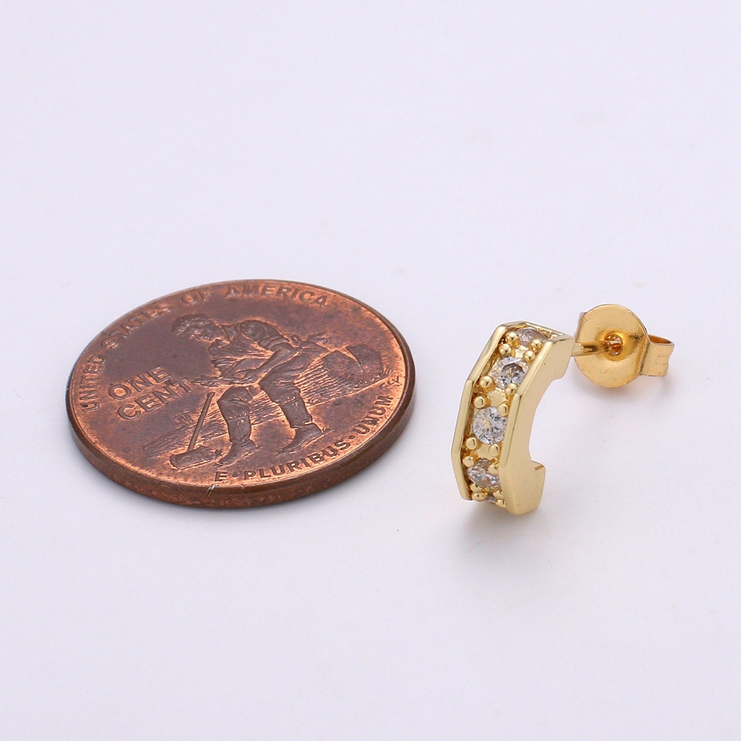 Gold Huggie 24K Gold Plated Pave CZ Stud Earring, Gold Plated Micro Pave Earring for DIY Earring Craft Supply Jewelry Making, EARR-1328