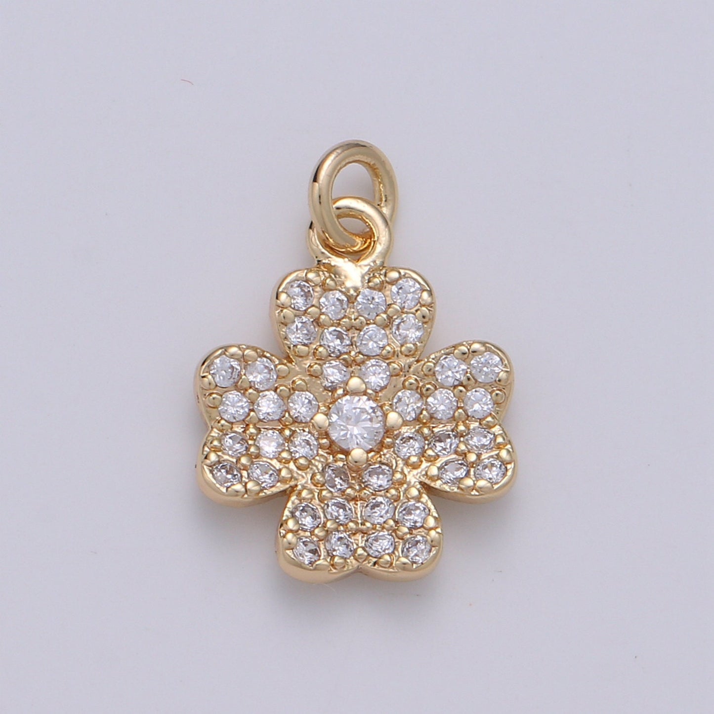 24k Gold Four Leaf Clover Charm Pendant, Gold Clover Charms, Good Lucky Charm Necklace, Micro Pave CZ Cubic Clover Charm D893