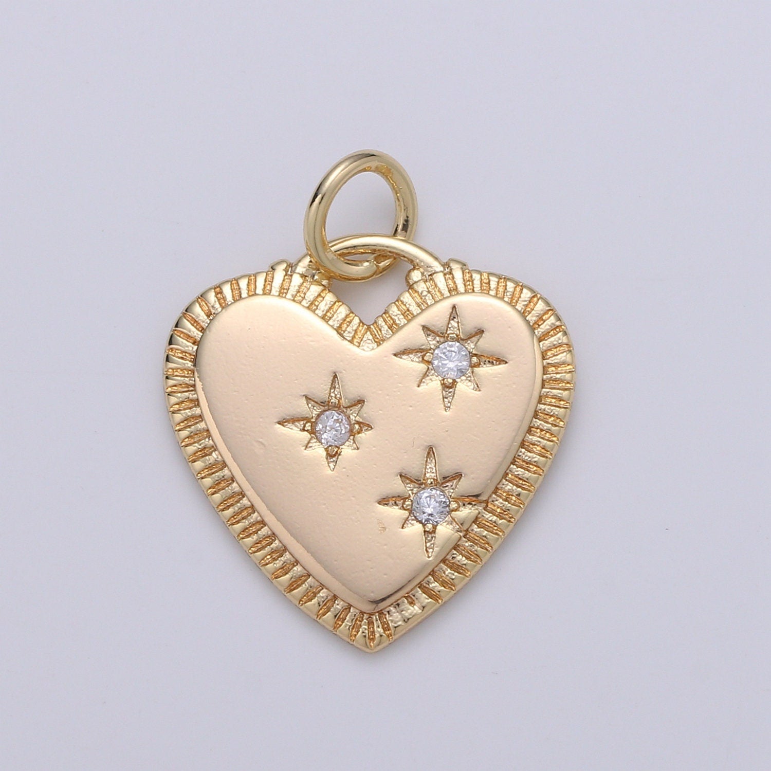 18k Gold Micro Pave Heart Charm Medallion charm, CZ Charm for Necklace Earring Bracelet Component Jewelry Findings, CHGF-1921