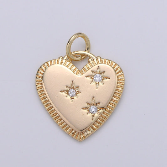 18k Gold Micro Pave Heart Charm Medallion charm, CZ Charm for Necklace Earring Bracelet Component Jewelry Findings, CHGF-1921