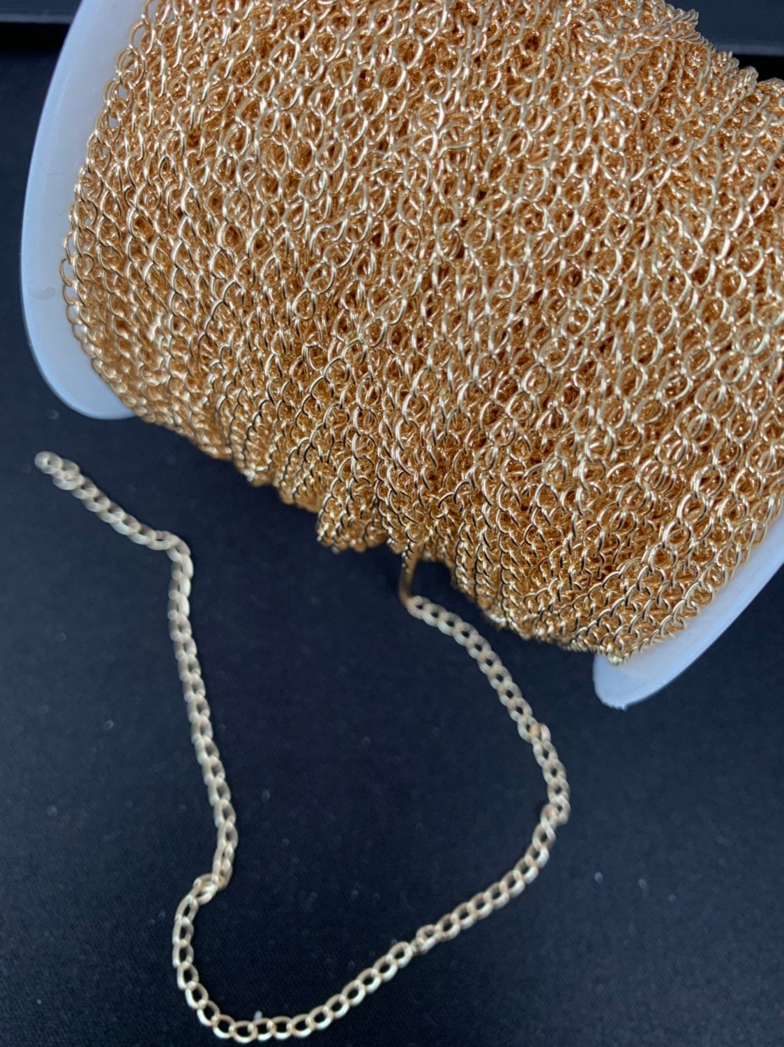 Cuban Link Chain 16K Gold by Yard, Miami Link Chain, Wholesale bulk Roll Chain for Jewelry Making, Width is 2.3mmthicknest 0.4mm, 402