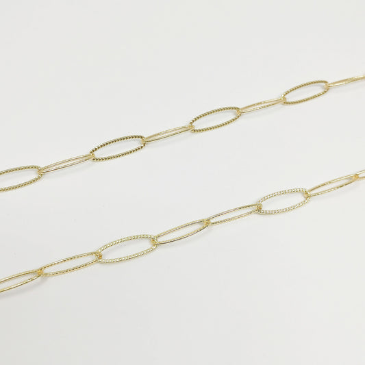 Stripe Paperclip Chain 24K Gold by Yard, Oval Link Chain by Foot, Paper Clip Link for DIY Craft, Roll- 406