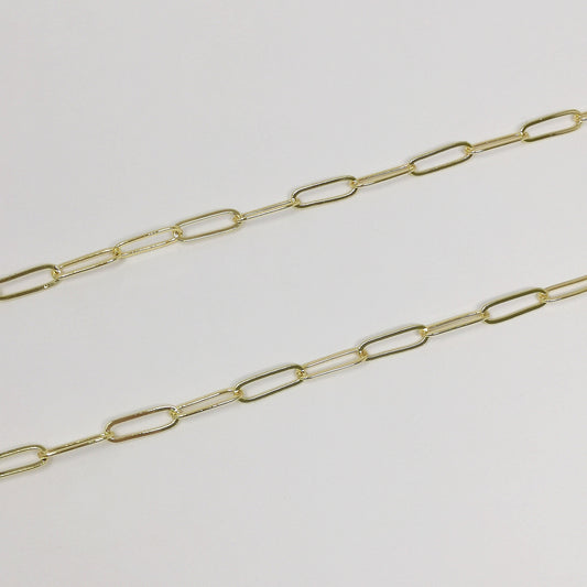 0.9mm Thickness Flat Paperclip Chain 24K Gold by Yard, Oval Link Chain by Foot, Paper Clip Link for DIY Craft, Roll-410