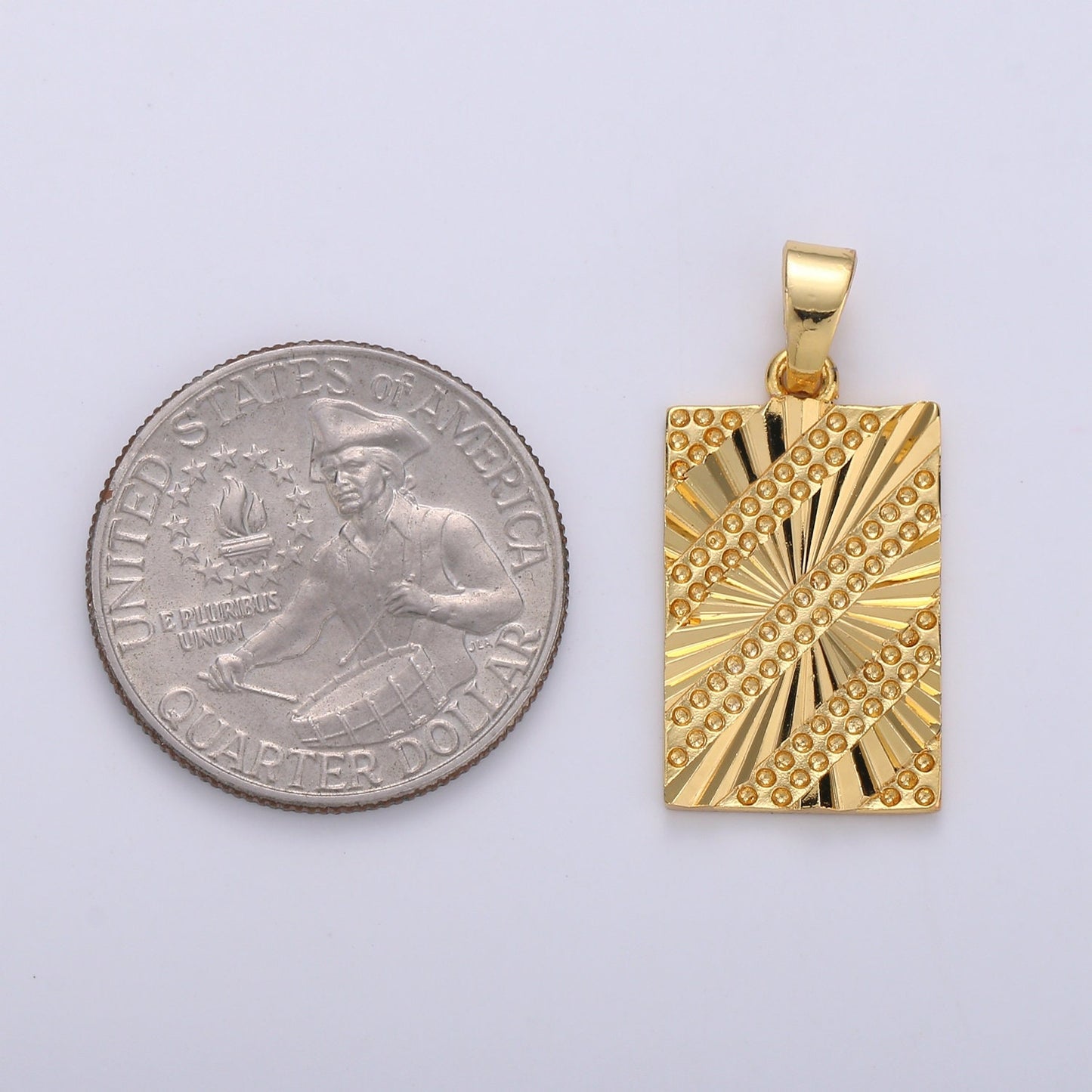 Sunburst and Dots Embosed Rectangle Gold Tag Gold Rectangle Radiance Size 21x14mm Pendant Square Charm,PDGF-1973