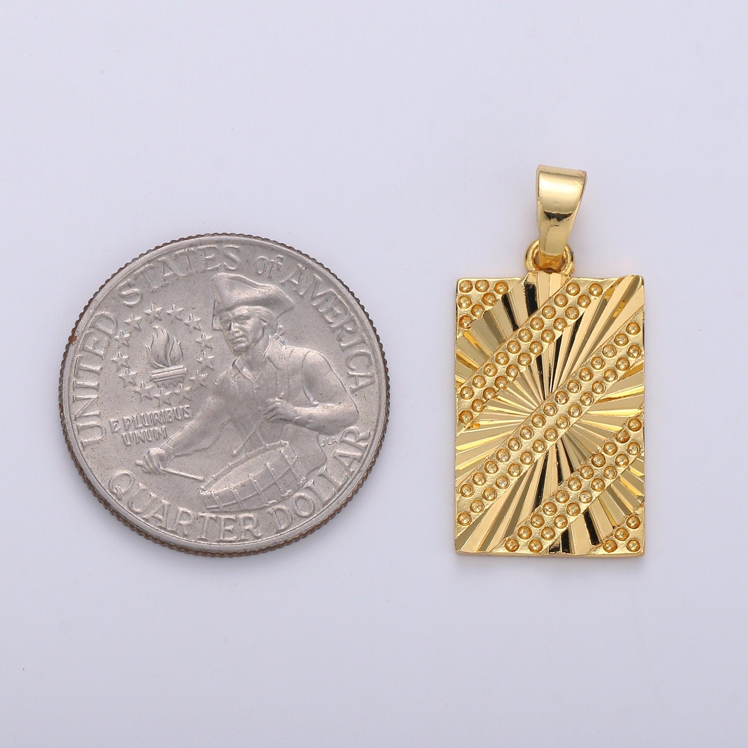 Sunburst and Dots Embosed Rectangle Gold Tag Gold Rectangle Radiance Size 21x14mm Pendant Square Charm,PDGF-1973