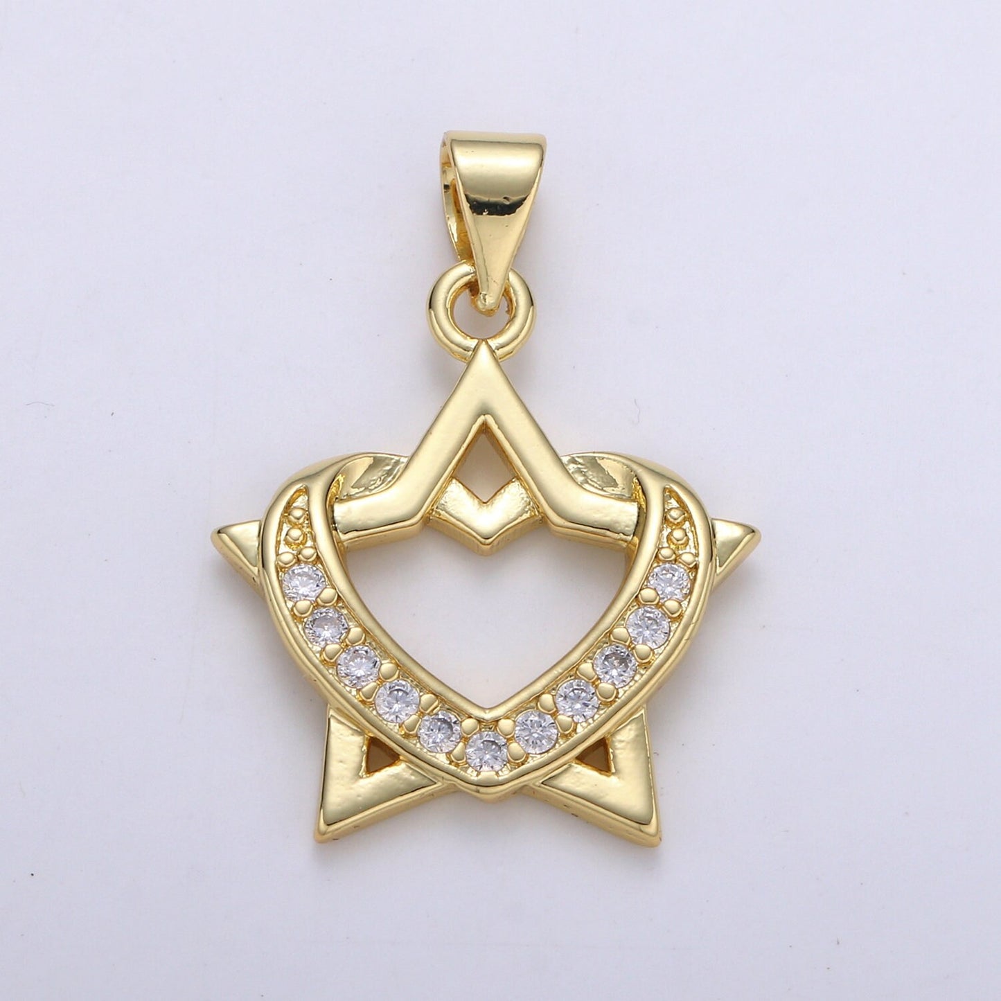 24K Gold Micro Pave Heartagram Charm Cubic Zirconia Love and Hate Pendant Charm CZ Life and Death Charm, PDGF-2136