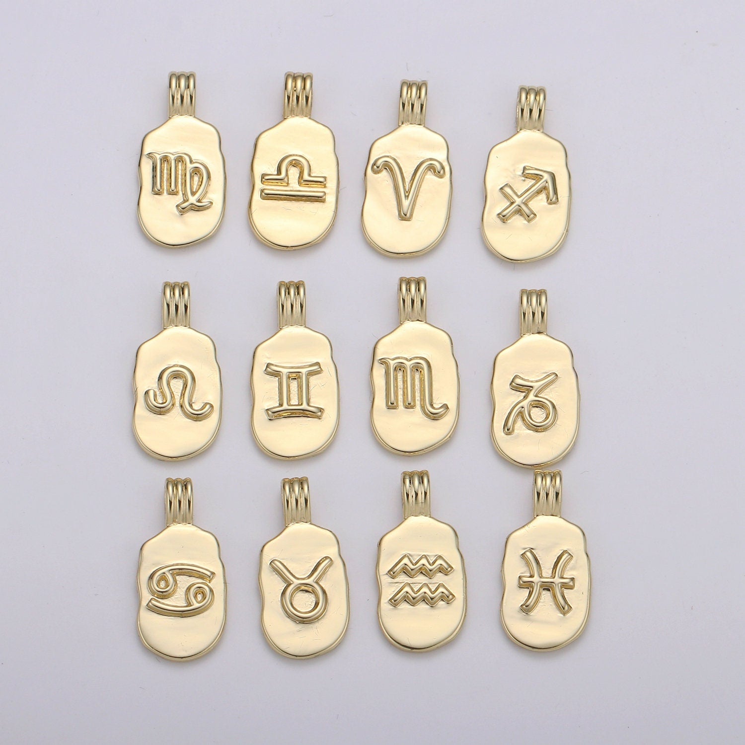 Gold Zodiac Charms, Astrology Charms, Zodiac Necklace Charms, 12 Zodiac Charms for Jewelry Making Supply, ZODIAC-22