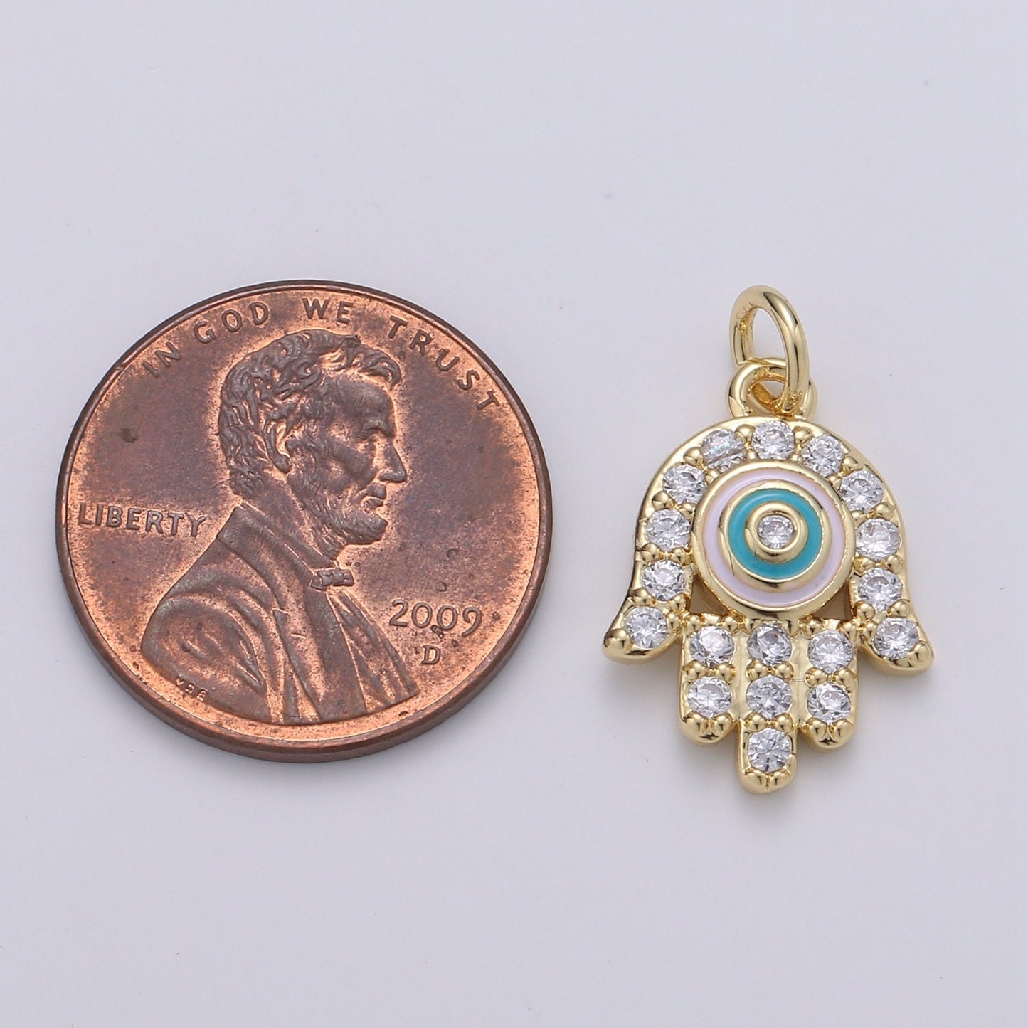 14K Gold Hamsa Hand Charm Micro Pave Charm , Hand Of Fatima Jewelry Mirial Charm for Religious Jewelry Supply ch-1938