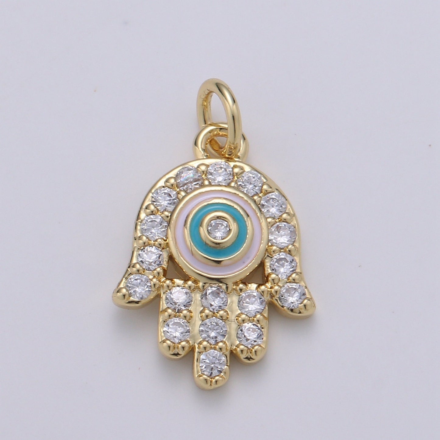 14K Gold Hamsa Hand Charm Micro Pave Charm , Hand Of Fatima Jewelry Mirial Charm for Religious Jewelry Supply ch-1938