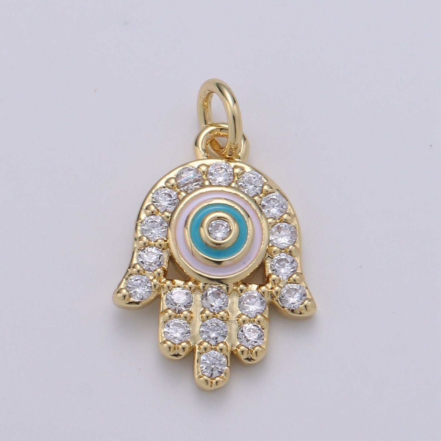 14K Gold Hamsa Hand Charm Micro Pave Charm , Hand Of Fatima Jewelry Mirial Charm for Religious Jewelry Supply ch-1938