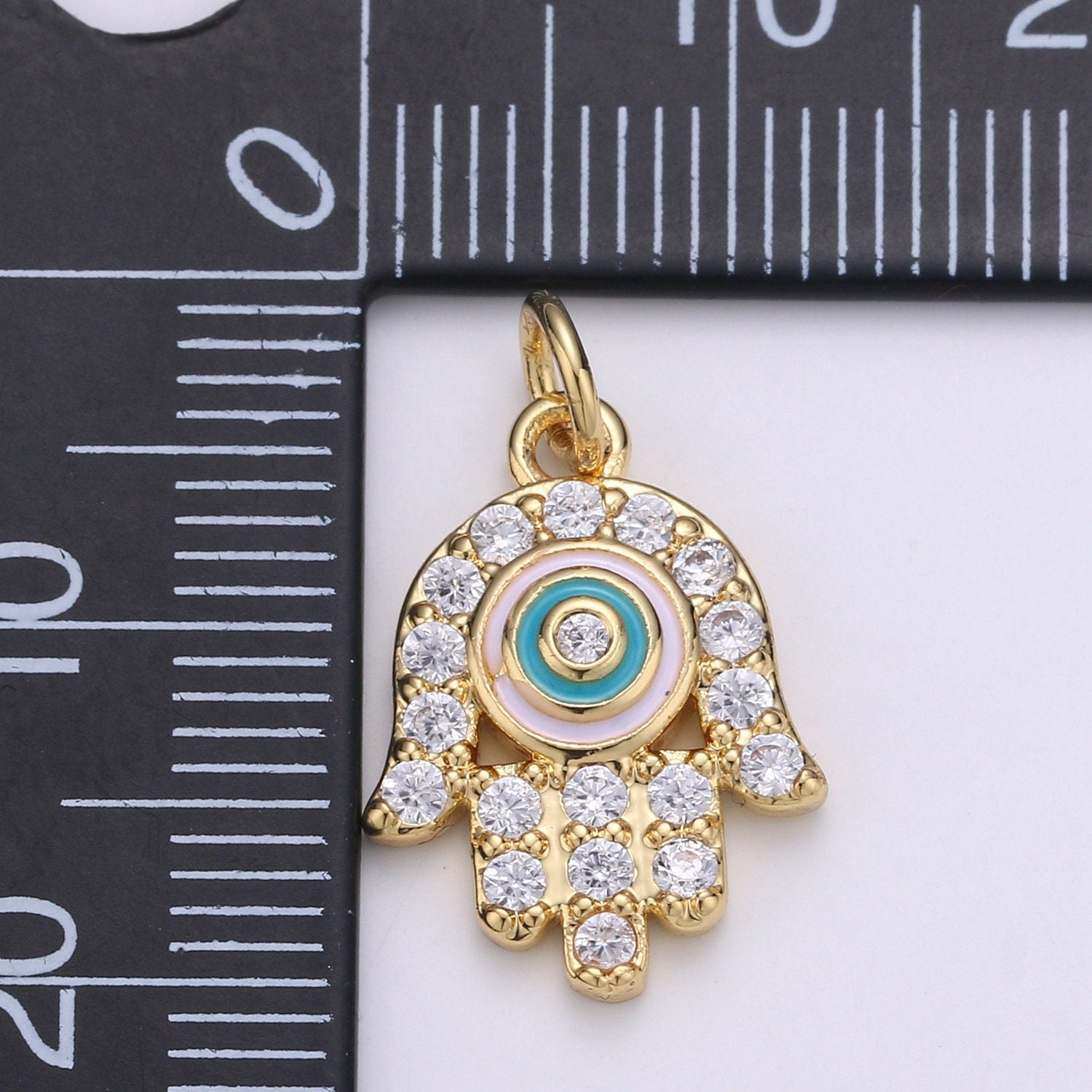 14K Gold Hamsa Hand Charm Micro Pave Charm , Hand Of Fatima Jewelry Mirial Charm for Religious Jewelry Supply ch-1938