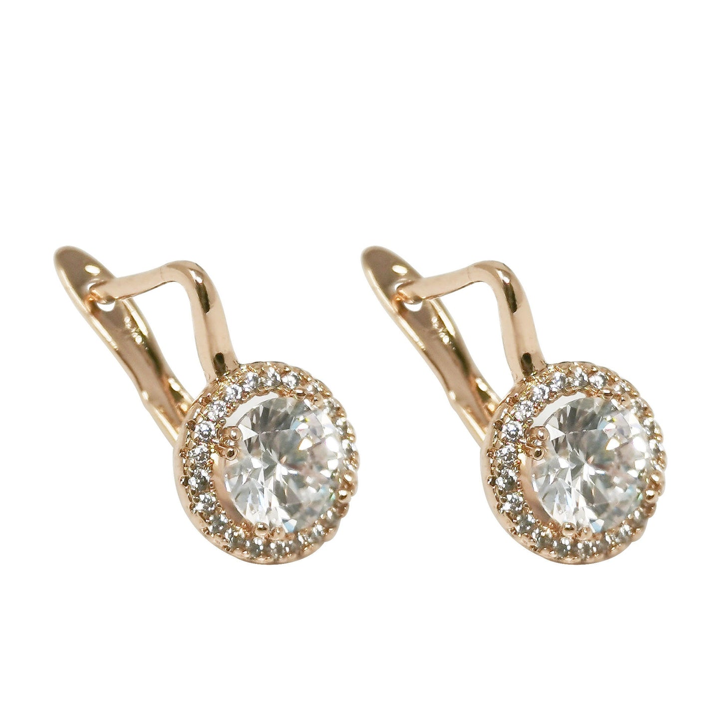 Cluster Cubic Pave Gold Lever backs Earring, Solitaire Pave CZ Fish Loop Earring, Vintage Gold Micro Pave Earring for DIY Earring - 1332
