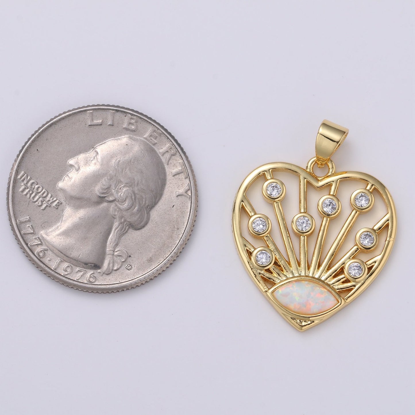 1pc 24K Gold Lab Opal CZ Heart Pendant Charm, Sunrise Hearts CZ Charm, Joyful Heart Medallion, PDGF-2115