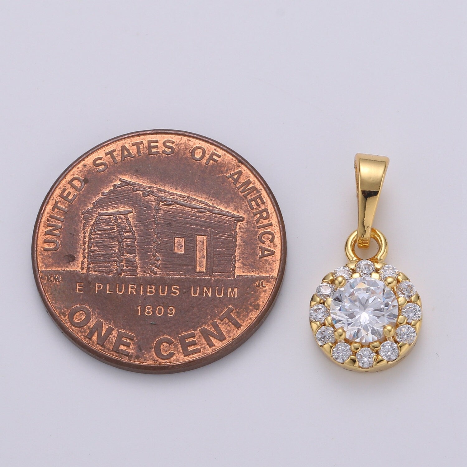 Cluster Cubic Pave 24K Gold Plated Charm, Solitaire CZ Pendant ,Round Cubic Mini Pendant, Dainty Bracelet Earring Necklace Charm, J-222